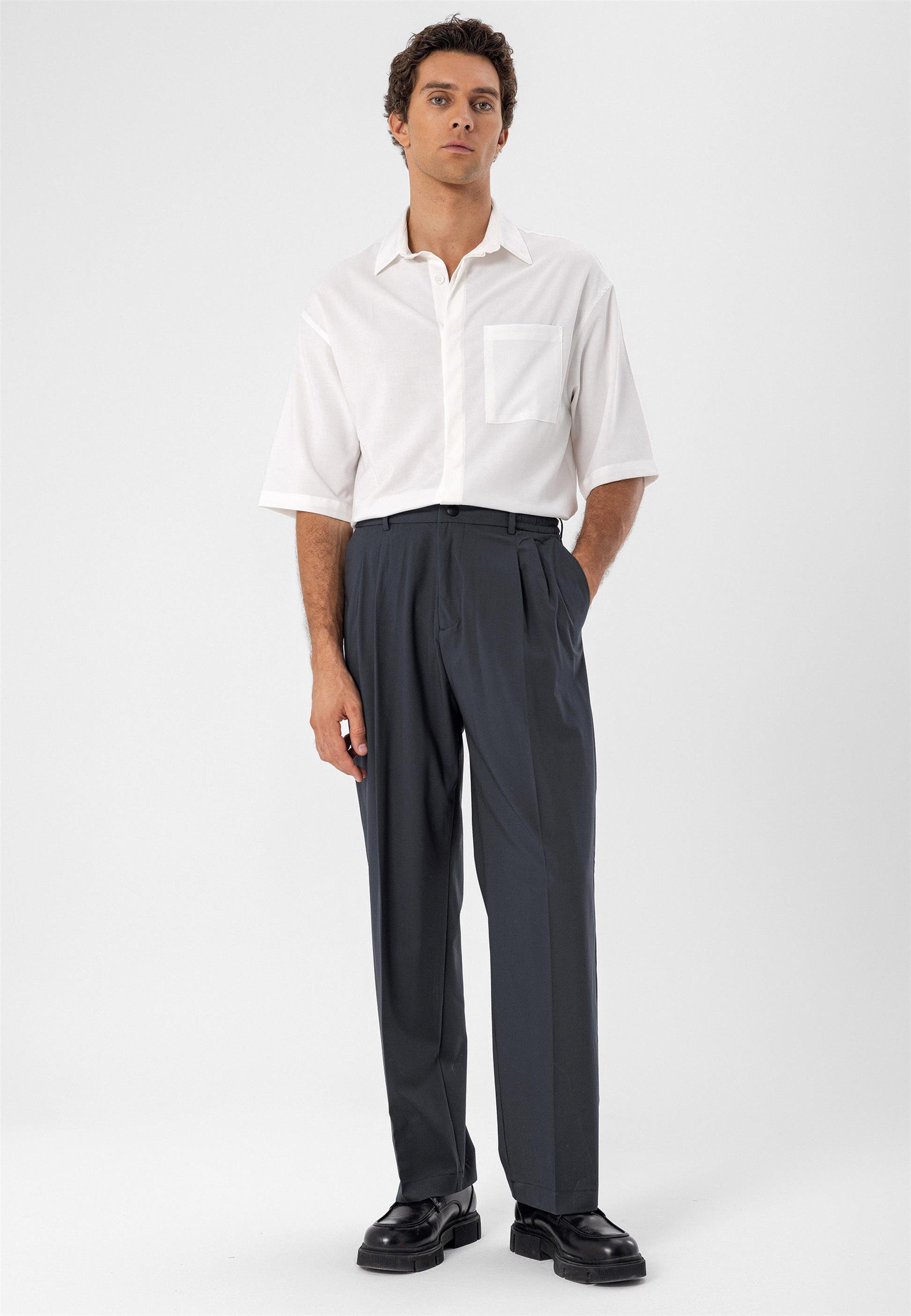 Elastic Waist High Waist Pleated Men's Trousers