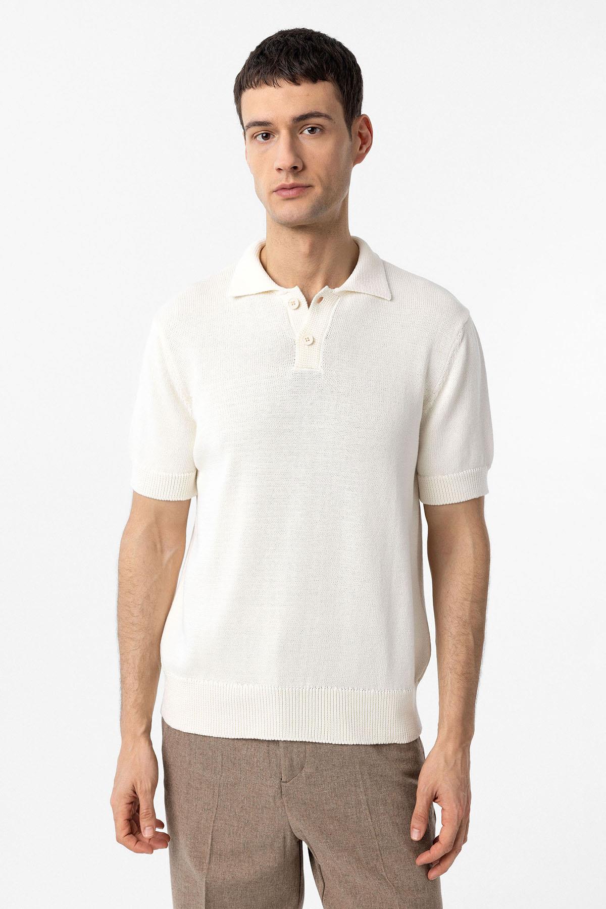 Antioch Beyaz 100% Pamuk Polo Yaka Triko T-Shirt