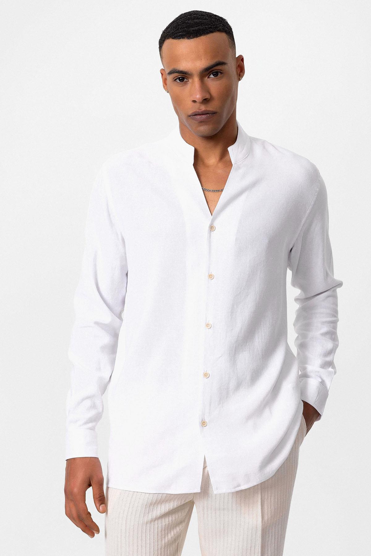Antioch Beyaz Hakim Yaka Uzun Kollu Erkek Gömlek