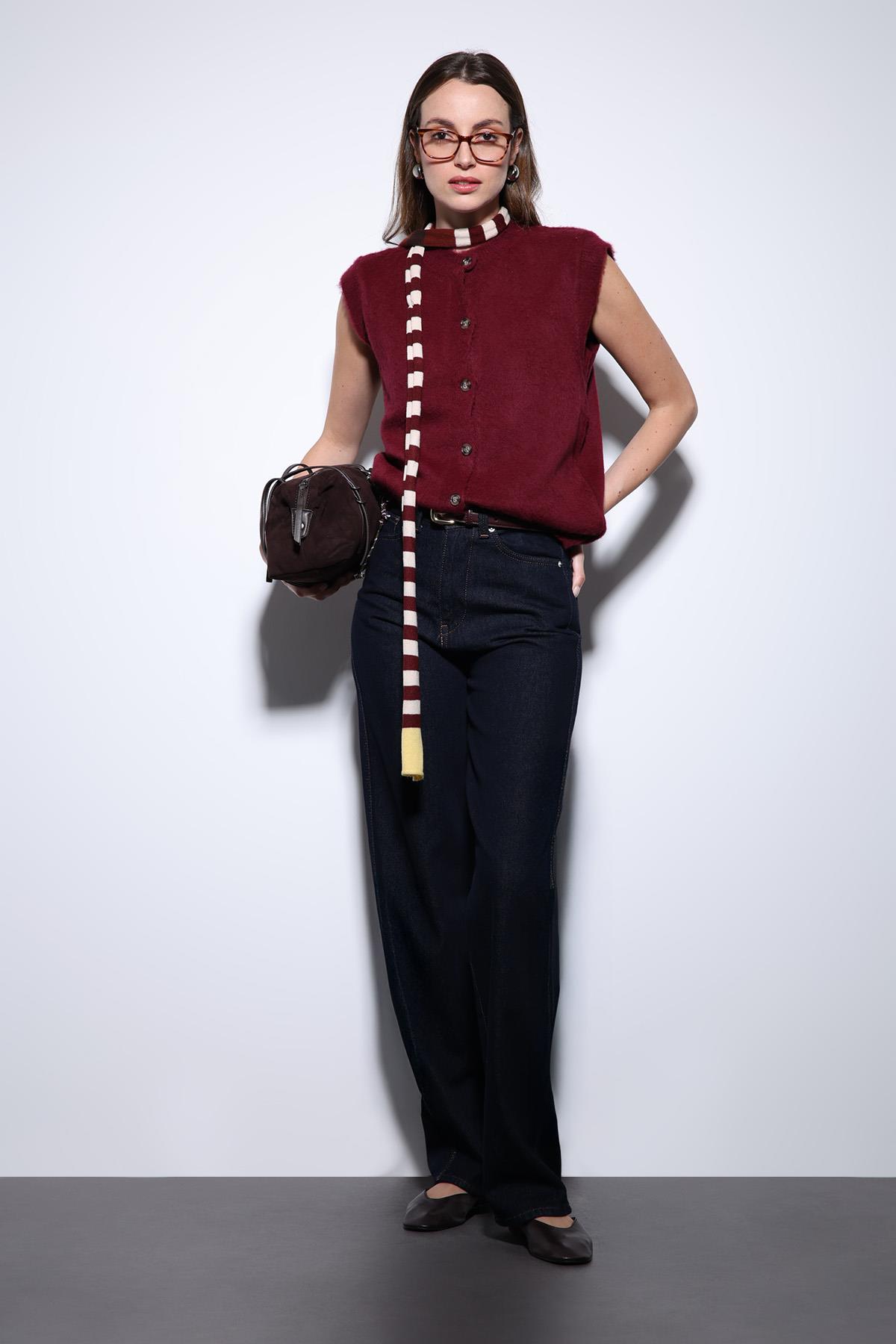 Antioch Bordo Dokulu Kadın Triko Yelek