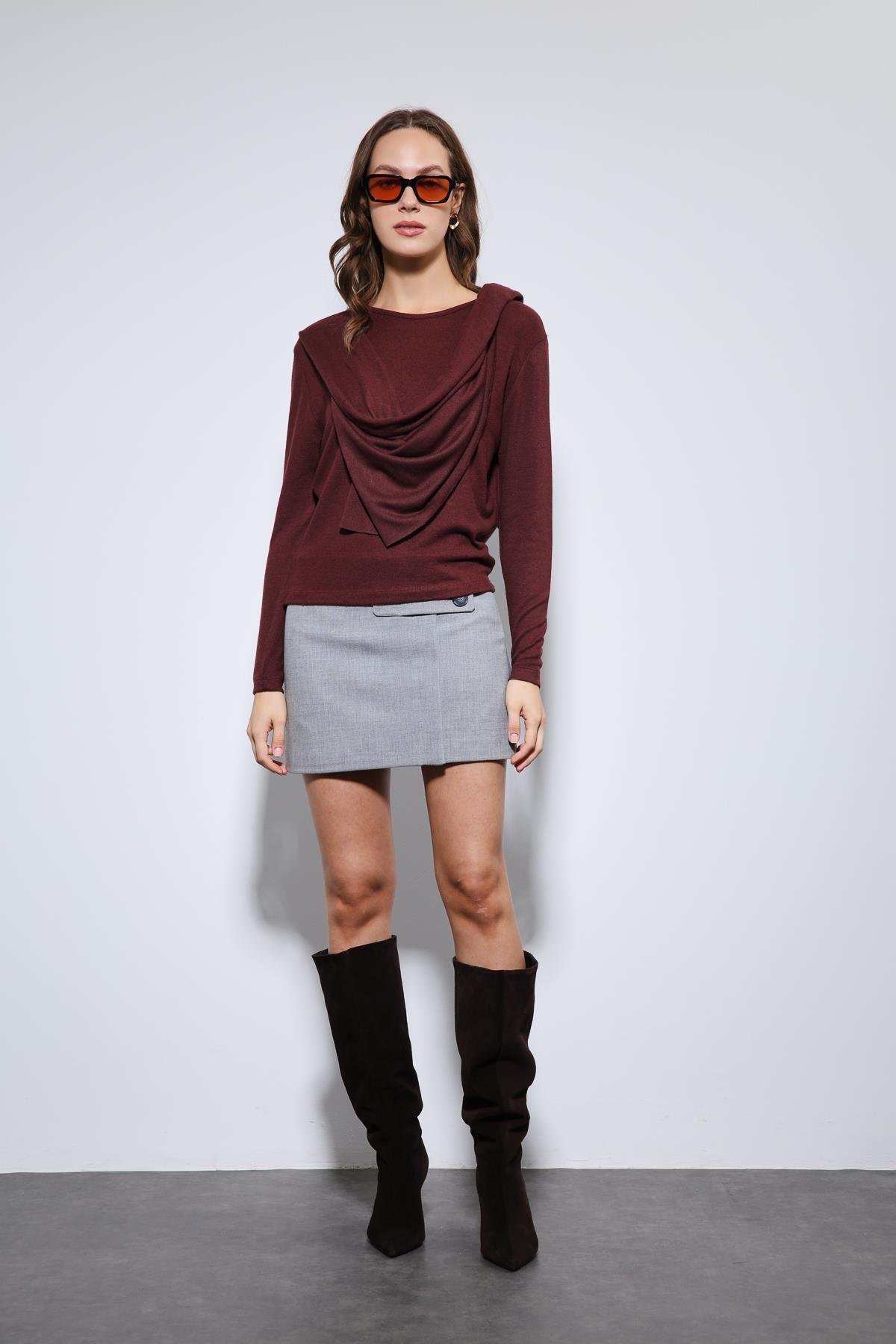 Antioch Bordo Drapeli Şal Detaylı Top