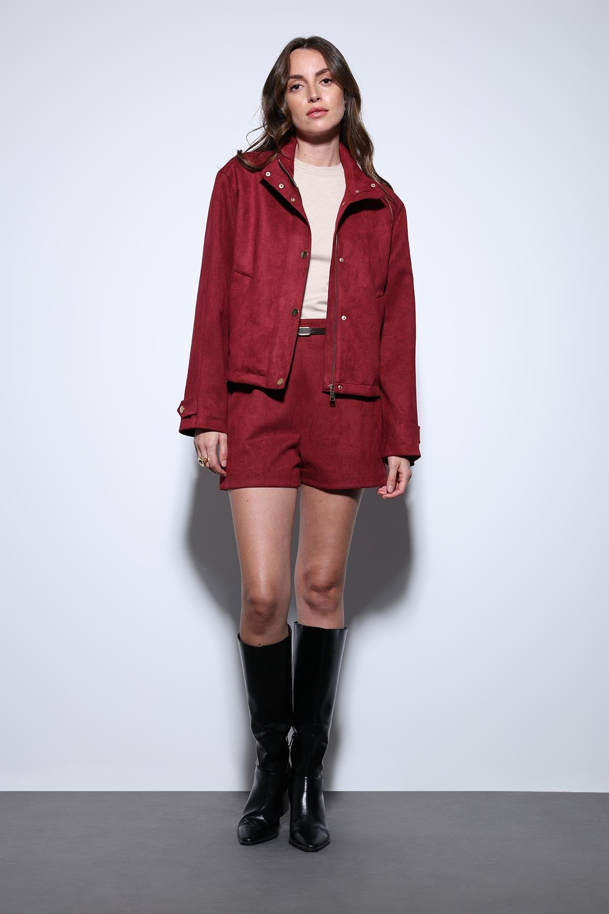 Antioch Bordo Süet Bomber Ceket