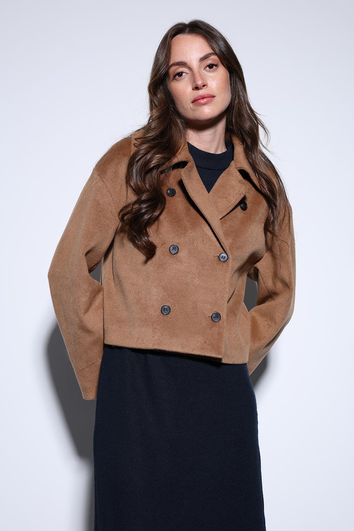 Antioch Camel Kruvaze Kadın Kısa Kaban