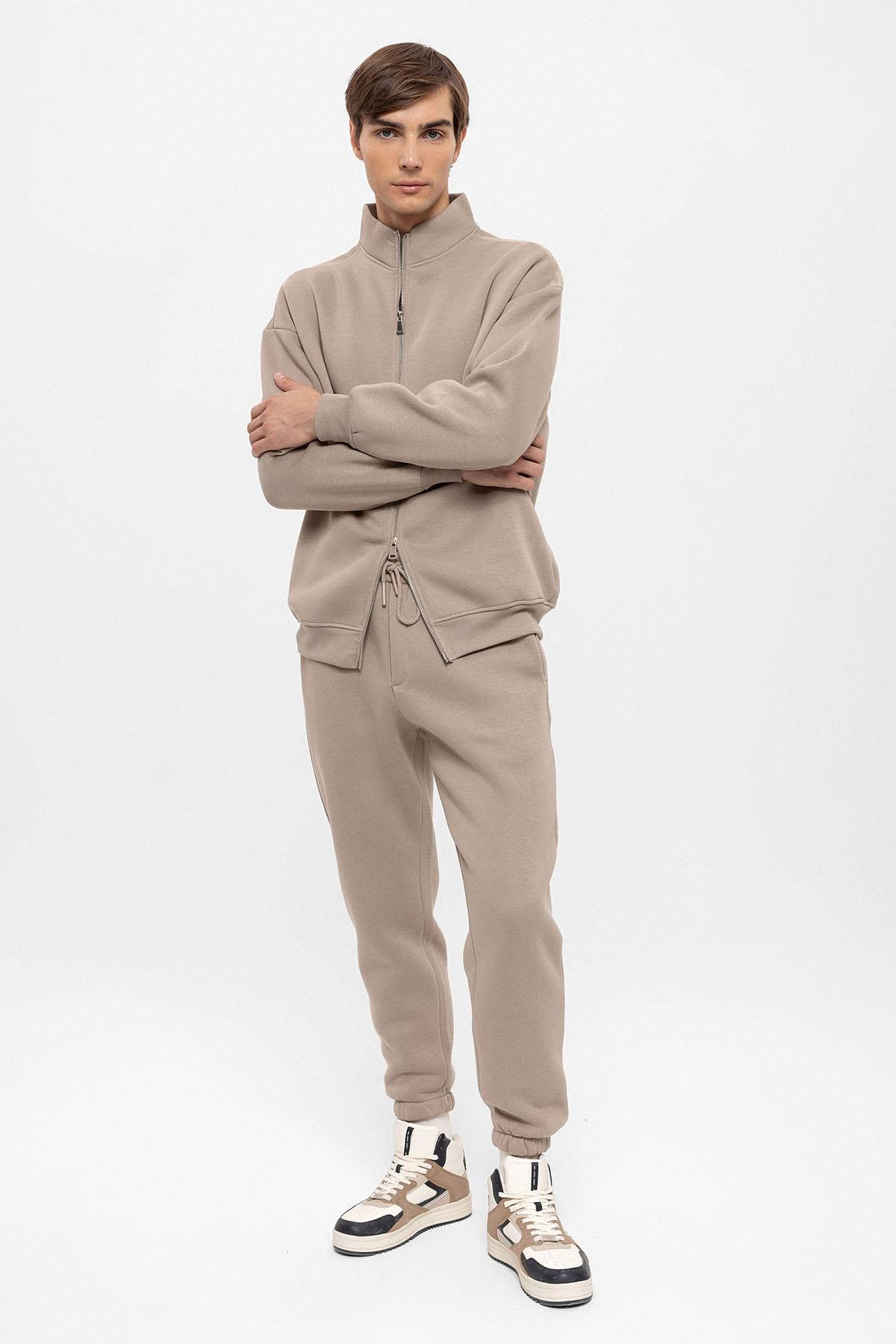 High Collar Double Zipper Closure Men's Sweatshirt