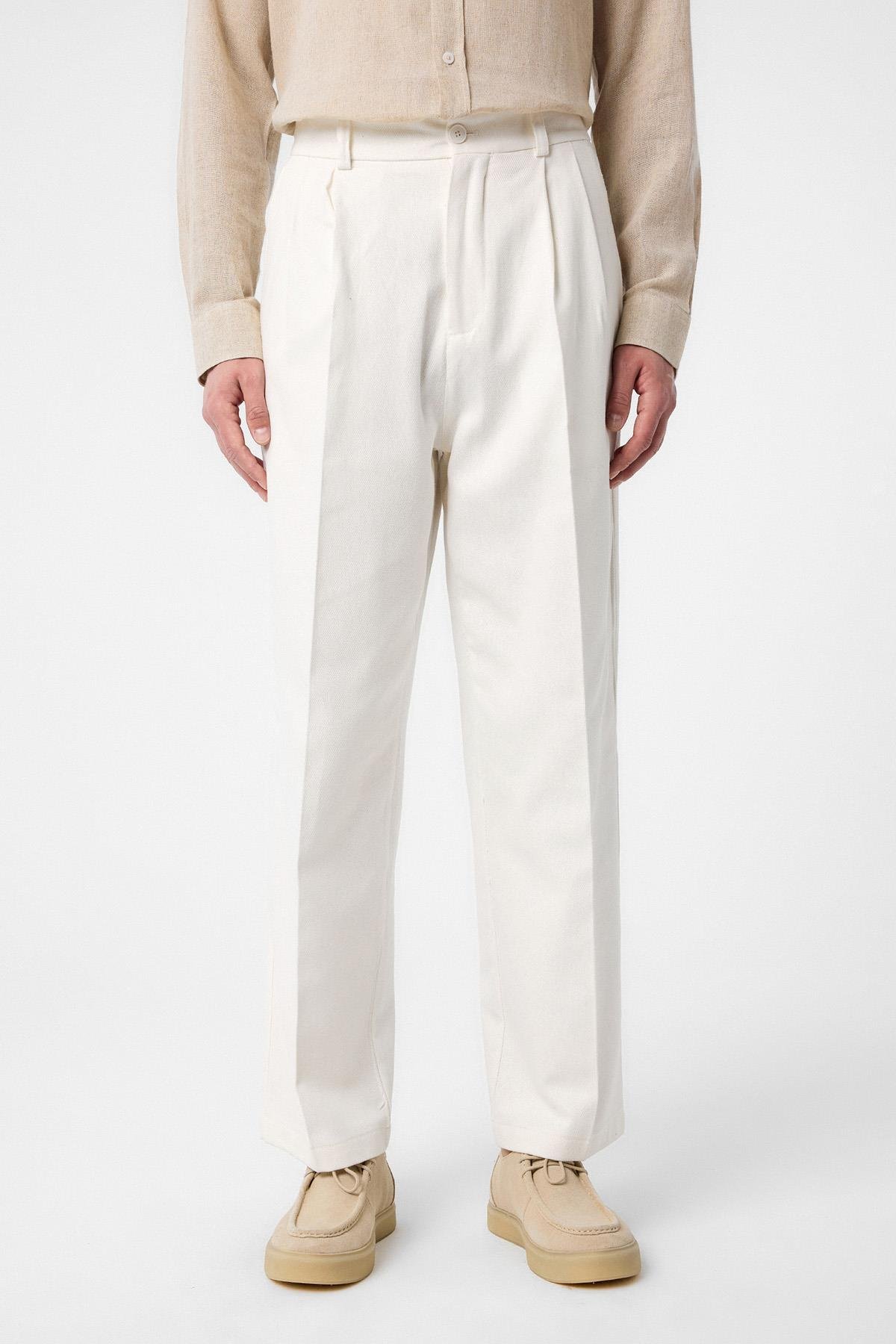 Antioch Ekru Yüksek Bel Pamuklu Erkek Pantolon
