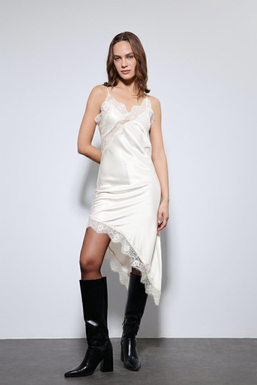 Antioch Ekru Asimetrik Dantel Elbise