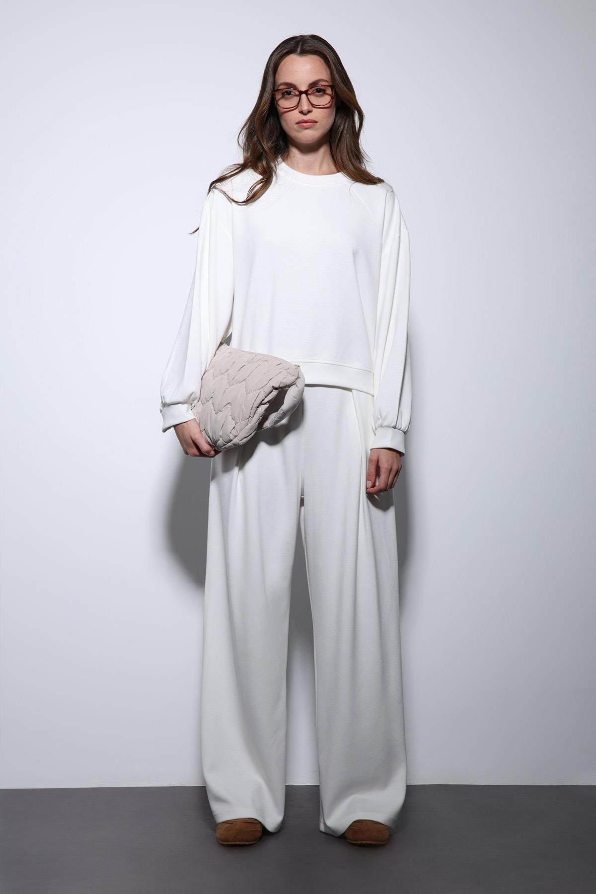 Antioch Ekru Geniş Paça Relaxed Kadın Takım