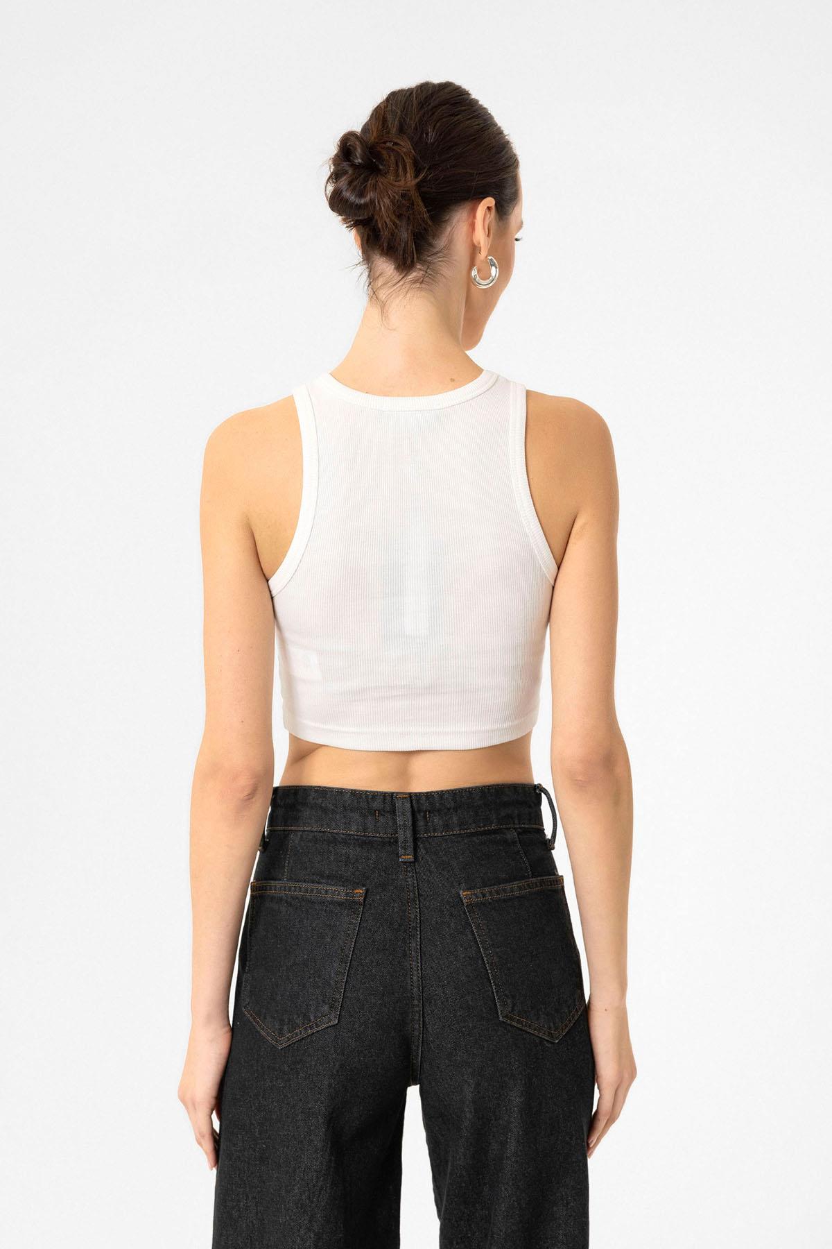 Antioch Ekru Kadın Fitilli Crop Atlet