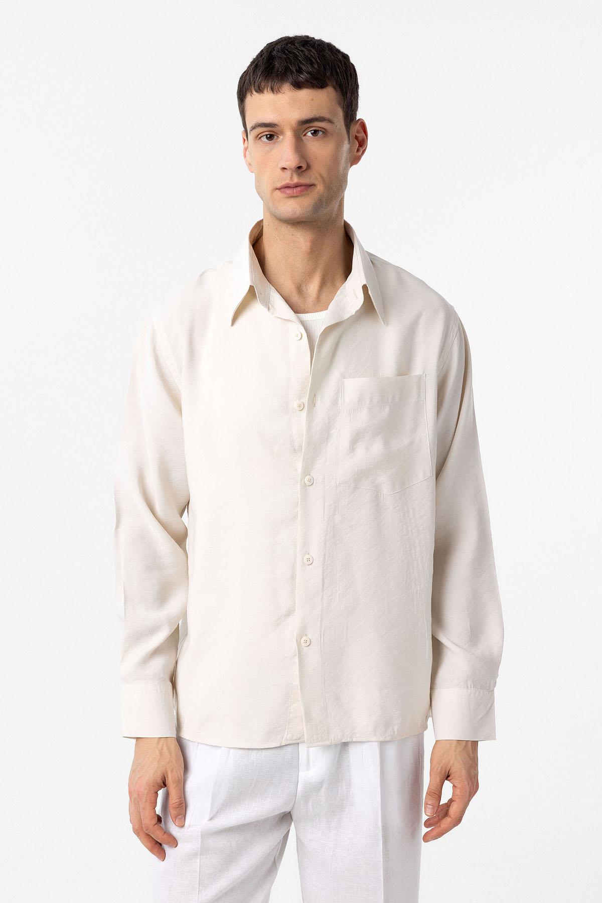 Antioch Ekru Modal Kumaş Relax Fit Erkek Gömlek