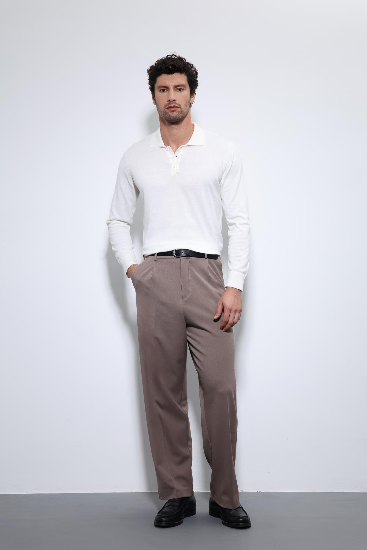 Antioch Ekru Polo Yaka Erkek Kazak