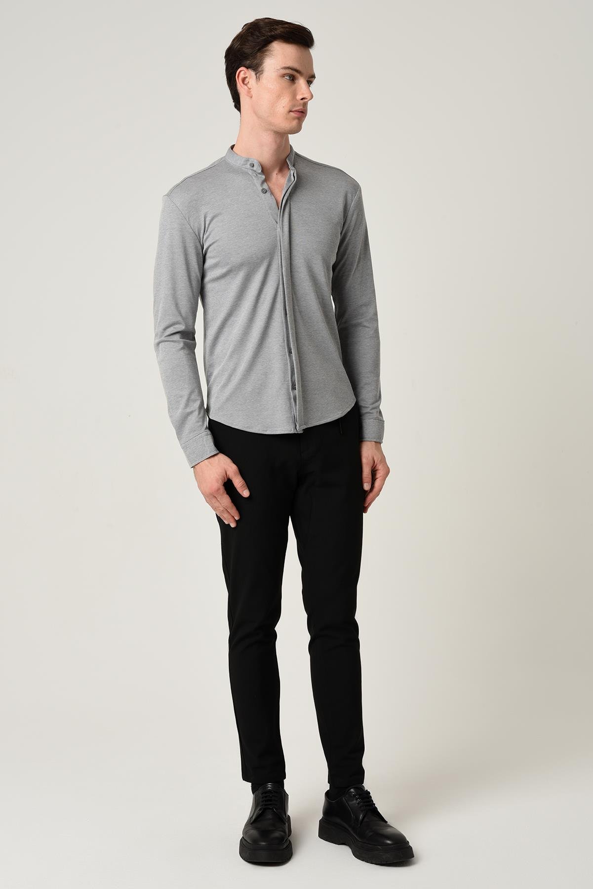 Men s Classic Collar Hidden Button Long Sleeve Slim Fit Shirt