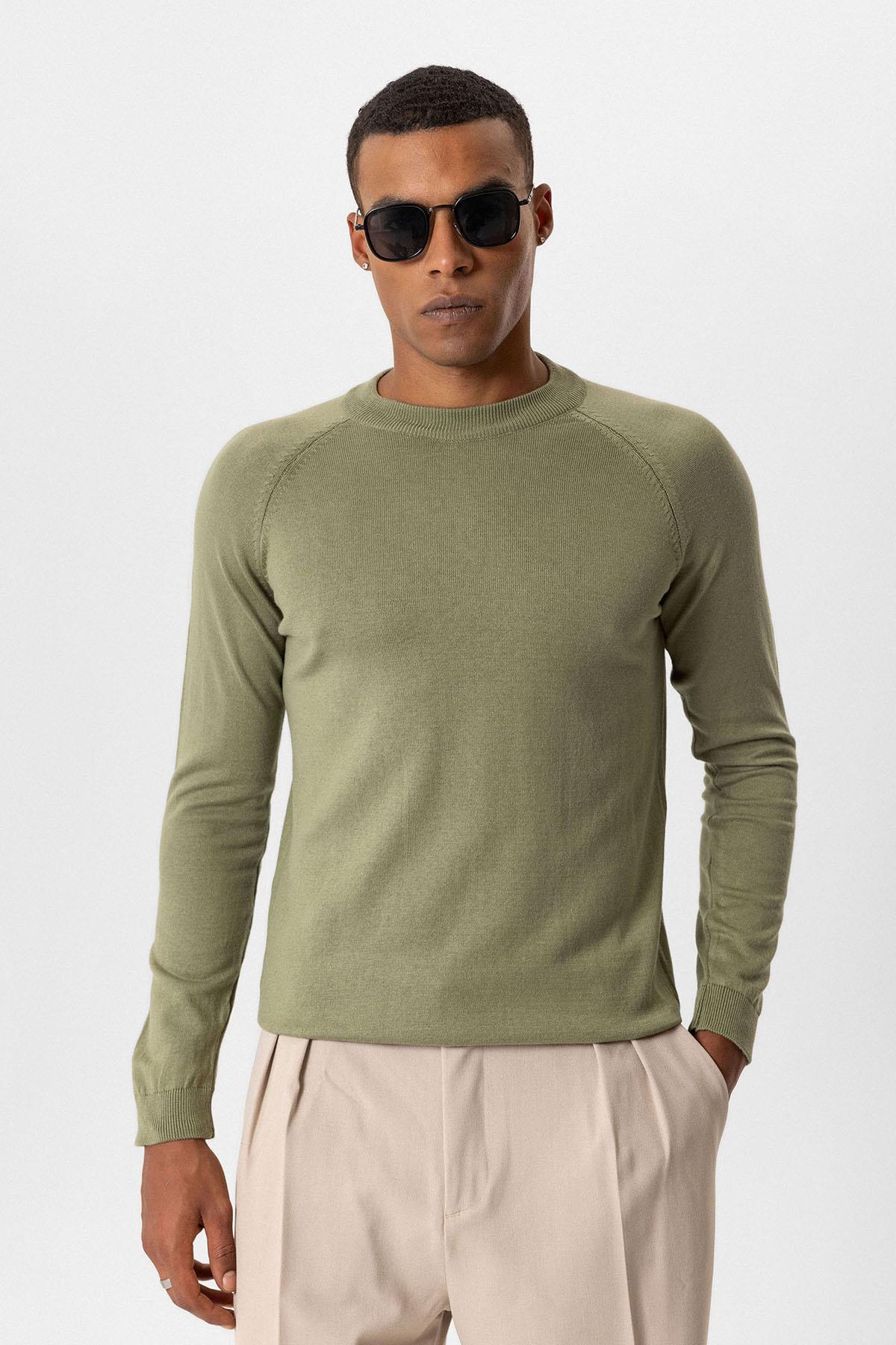 Antioch Haki Bisiklet Yaka Slim Fit Triko Kazak