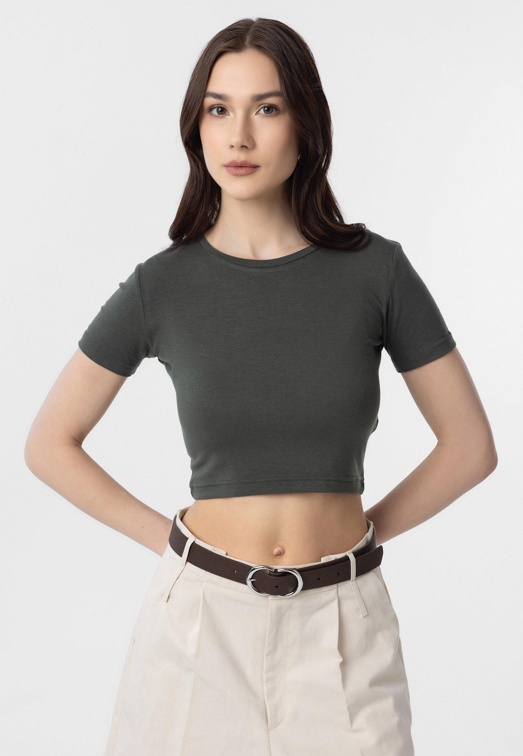 Antioch Haki Crop Kadın T-Shirt