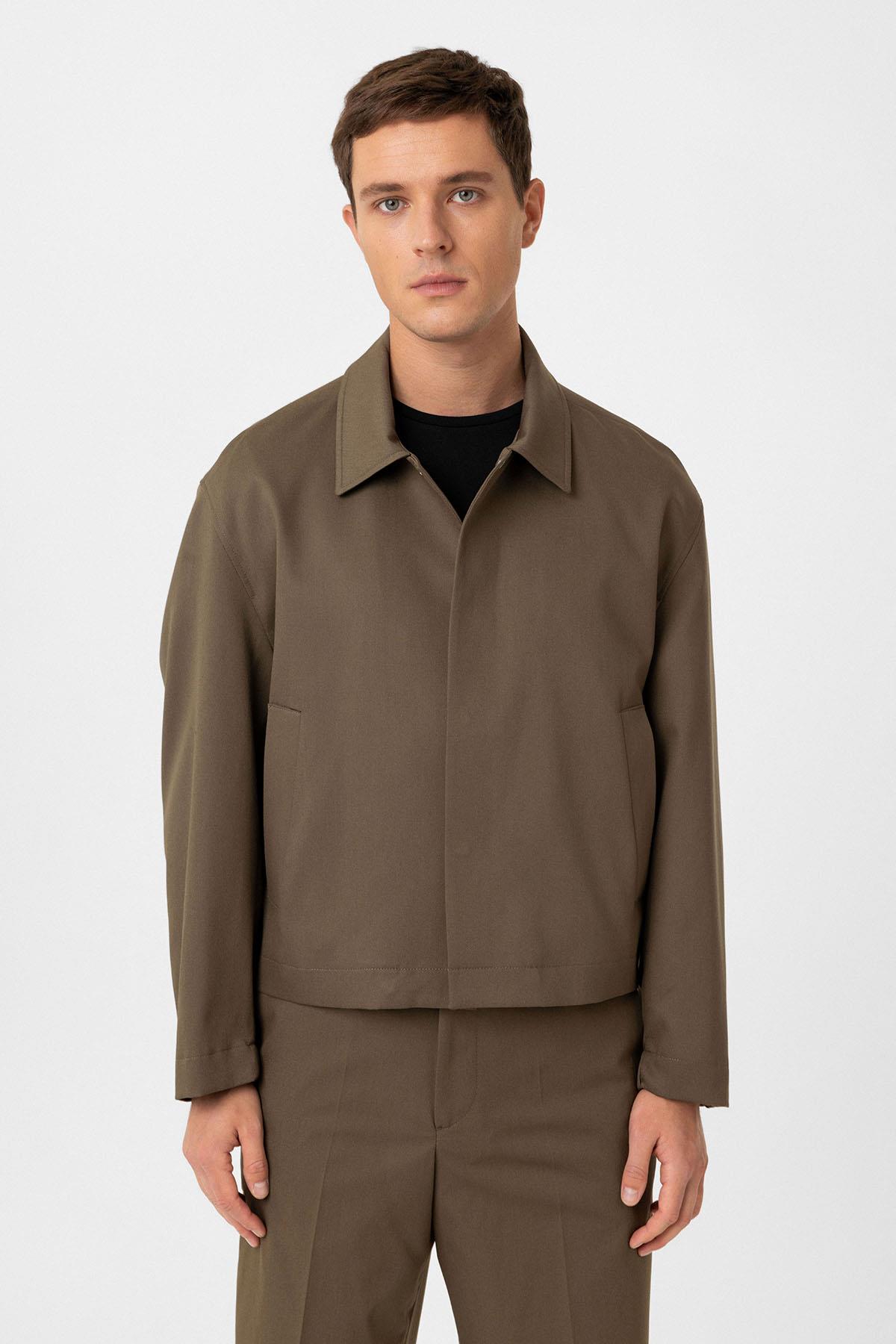 Antioch Haki Gizli Düğme Mevsimlik Relax Fit Erkek Mont