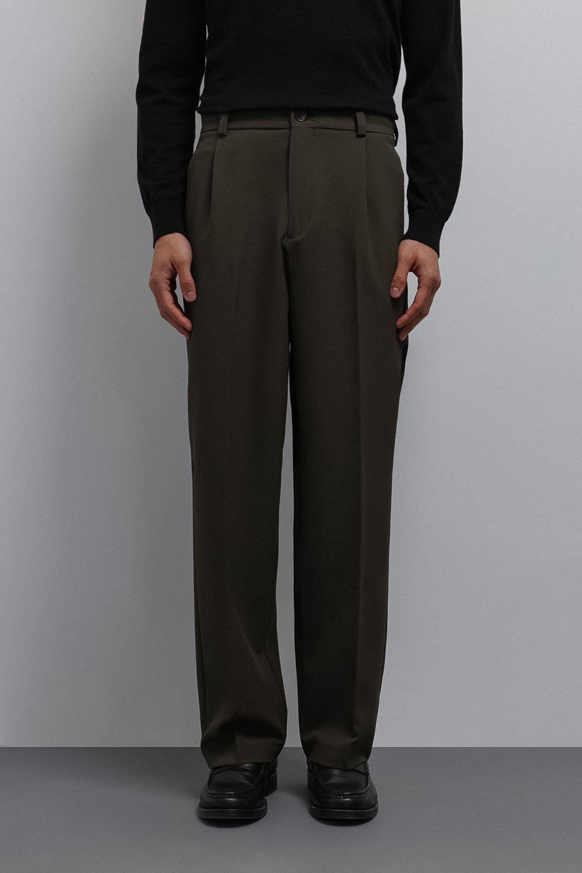 Antioch Haki Relax Fit Baggy Pilili Erkek Pantolon