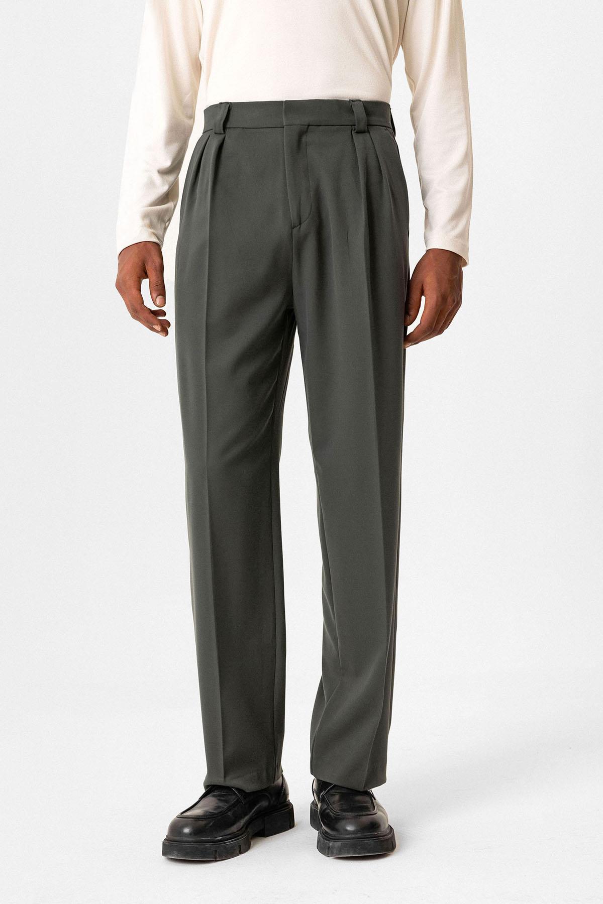 Antioch Haki Yüksek Bel Pileli Relaxed Fit Baggy Erkek Pantolon