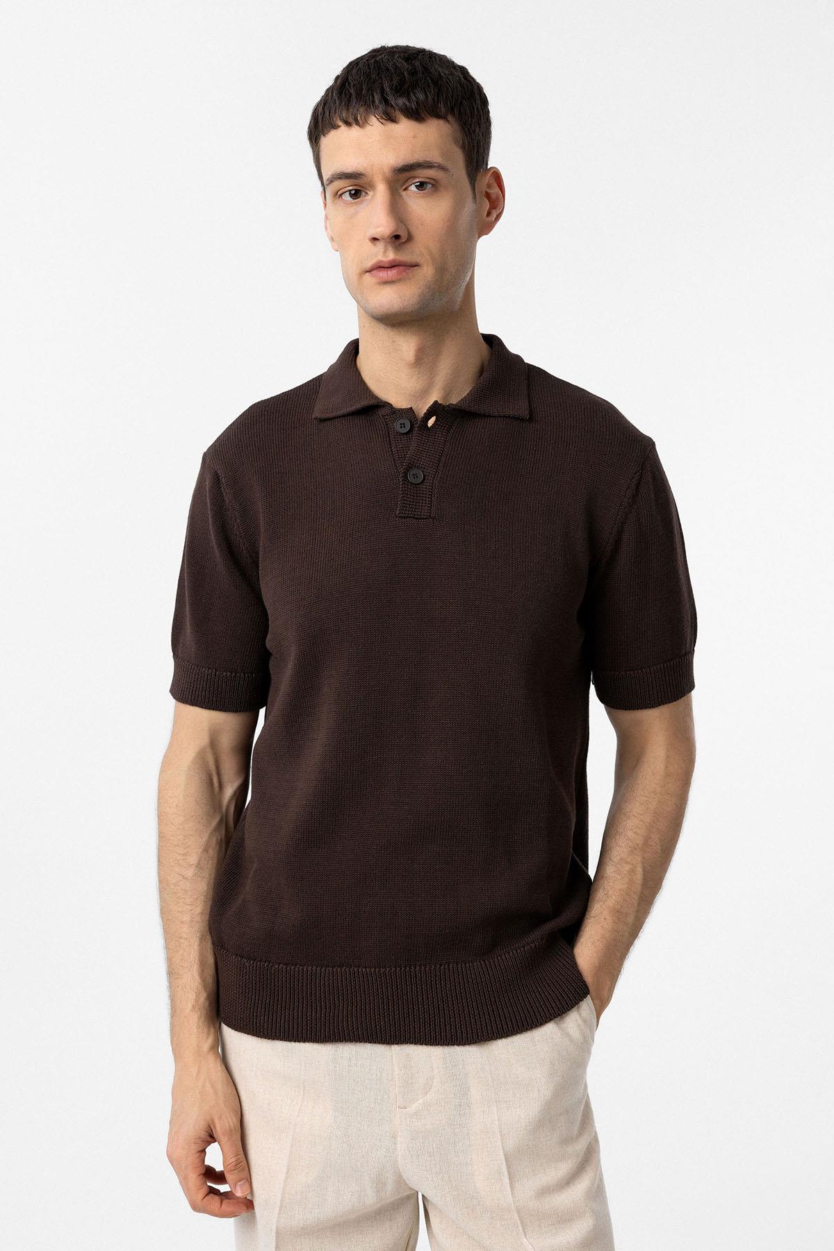 Antioch Kahve 100% Pamuk Polo Yaka Triko T-Shirt