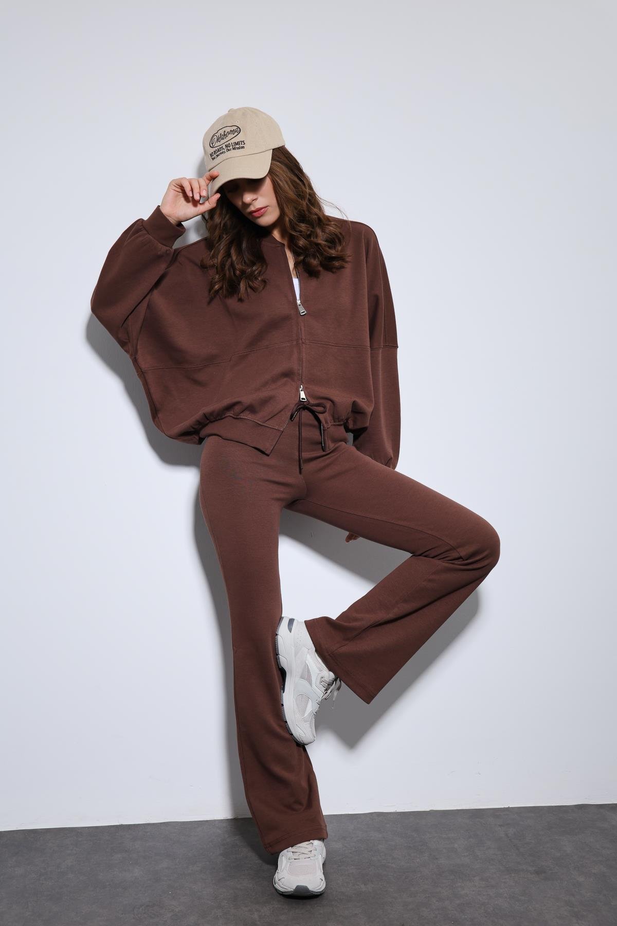 Antioch Kahve Bomber Ceket ve İspanyol Paça Eşofman Takım