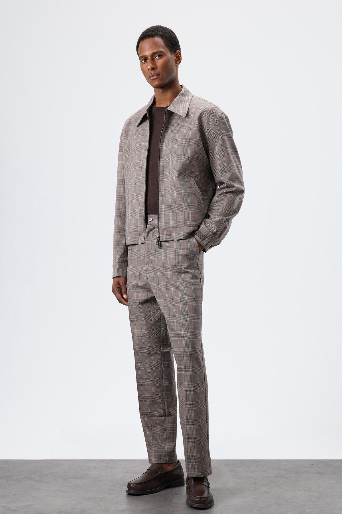 Antioch Kahve Ekoseli Mevsimlik Erkek Mont