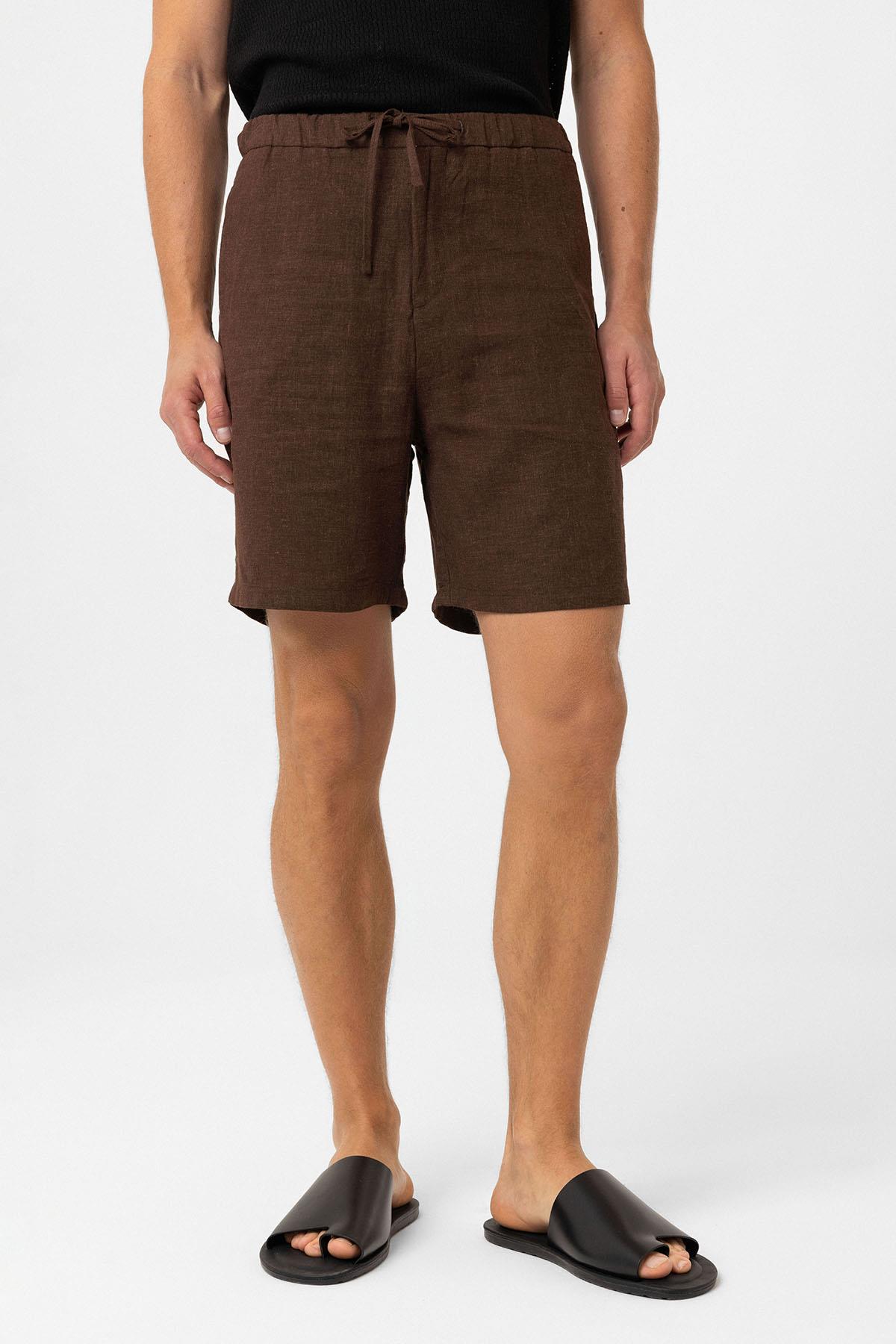 Antioch Kahve Keten Karışımlı Erkek Şort