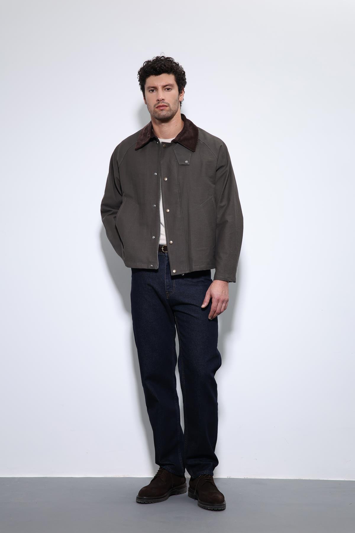 Antioch Kahve Kontrast Yaka Erkek Ceket