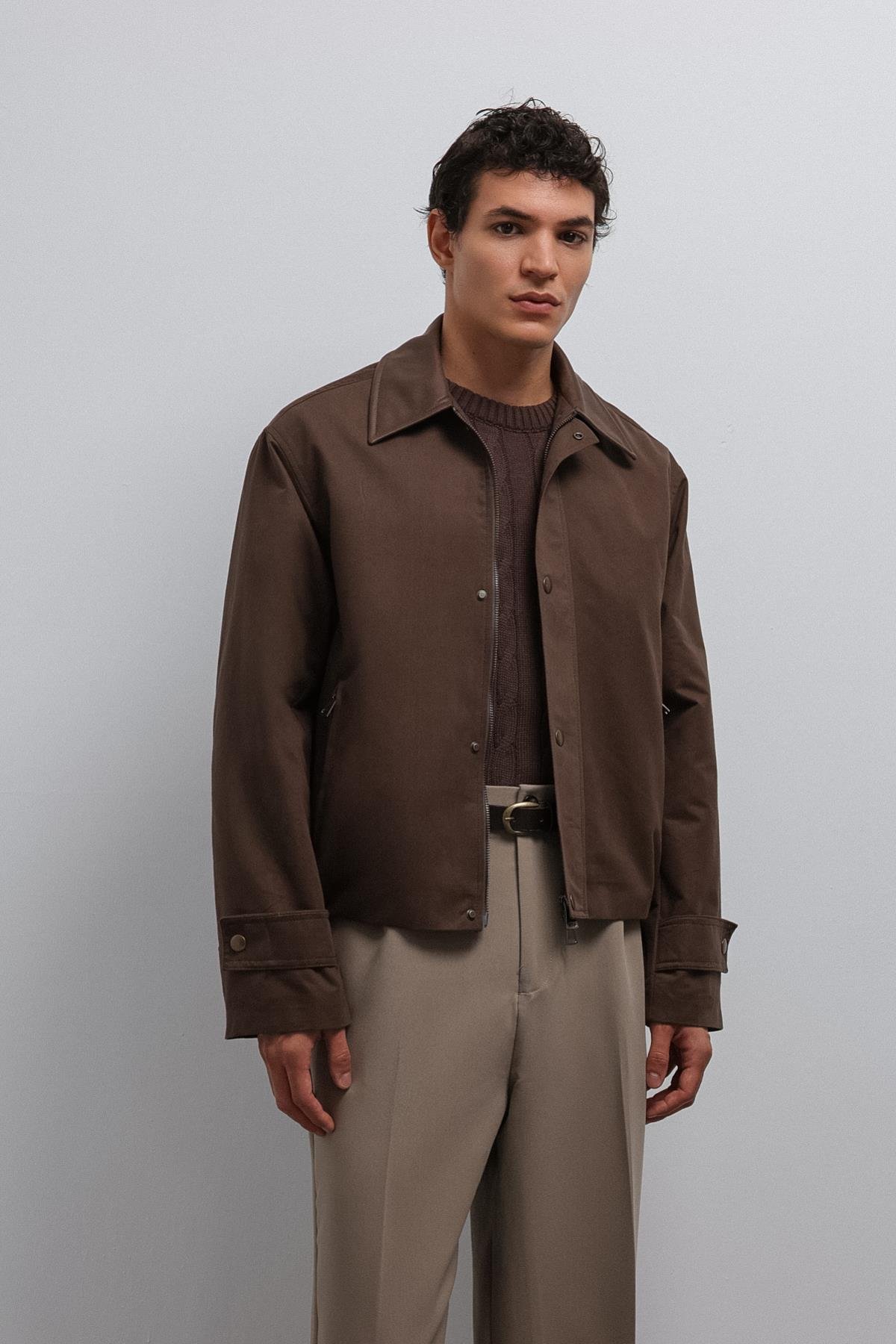 Antioch Kahve Kontrast Yaka Teknik Erkek Mont