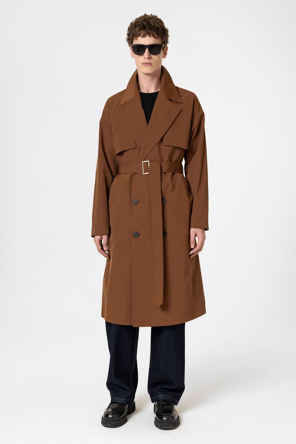 Antioch Kahve Kruvaze Kapama Kemerli Trençkot