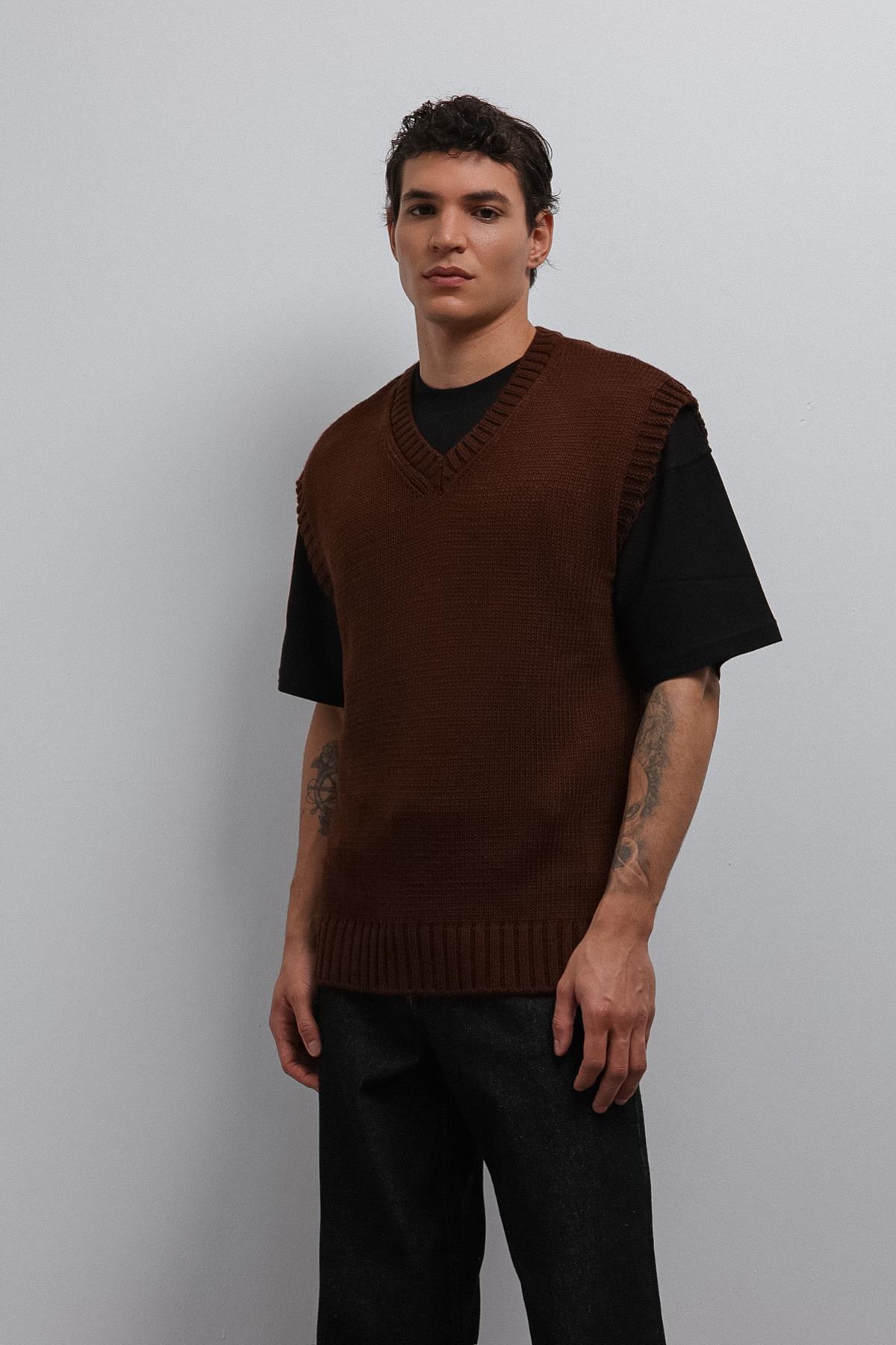 Antioch Kahve Örgü Erkek Triko Yelek