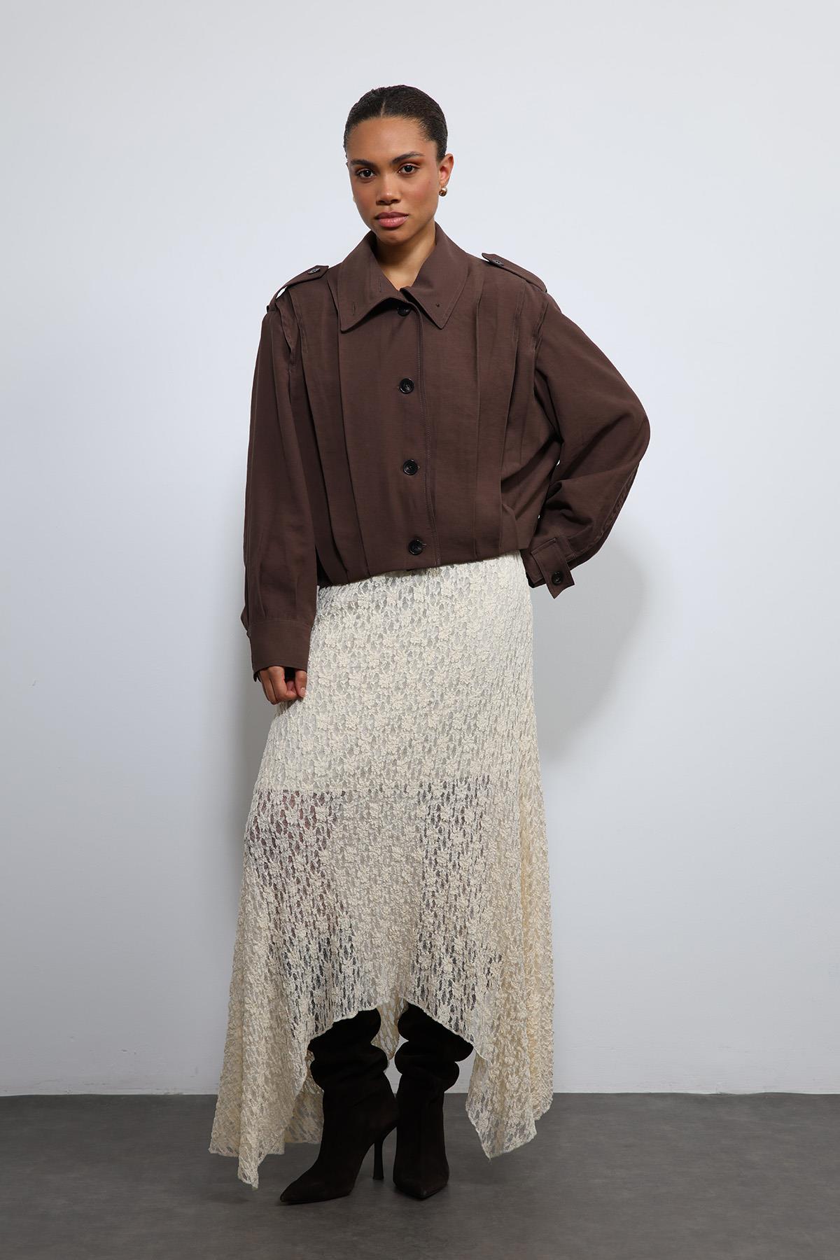 Antioch Kahve Pile Detaylı Dik Yaka Mont