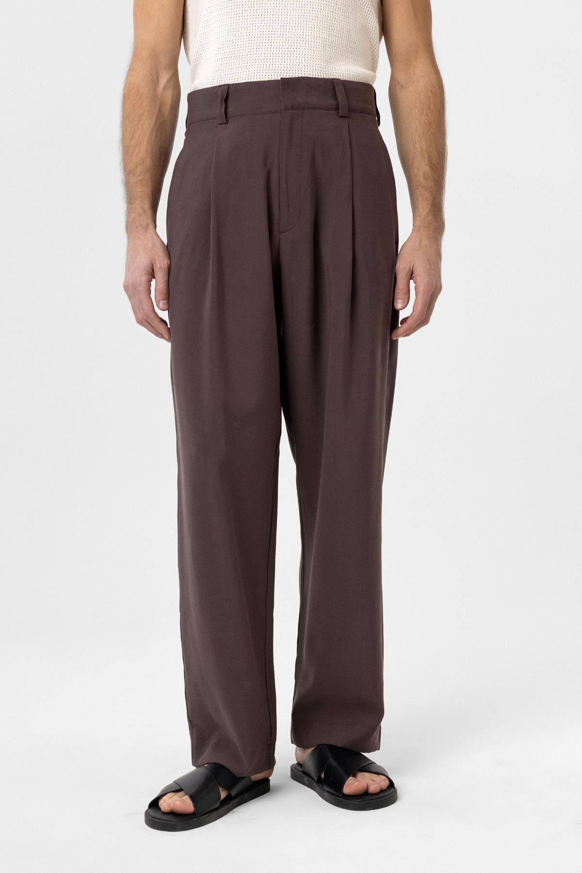 Antioch Kahve Pileli Baggy Fit Erkek Pantolon