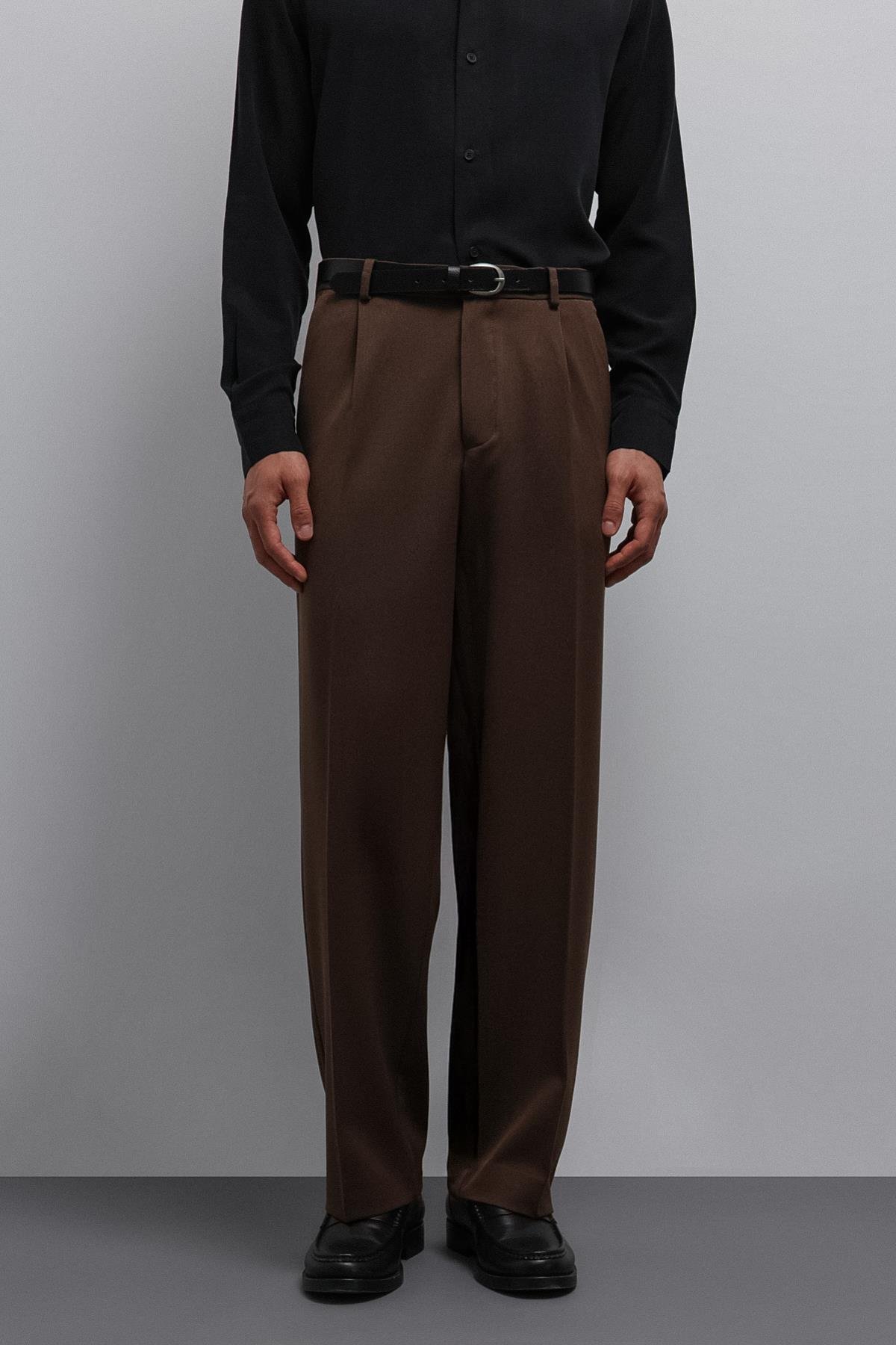 Antioch Kahve Relax Fit Baggy Pilili Erkek Pantolon