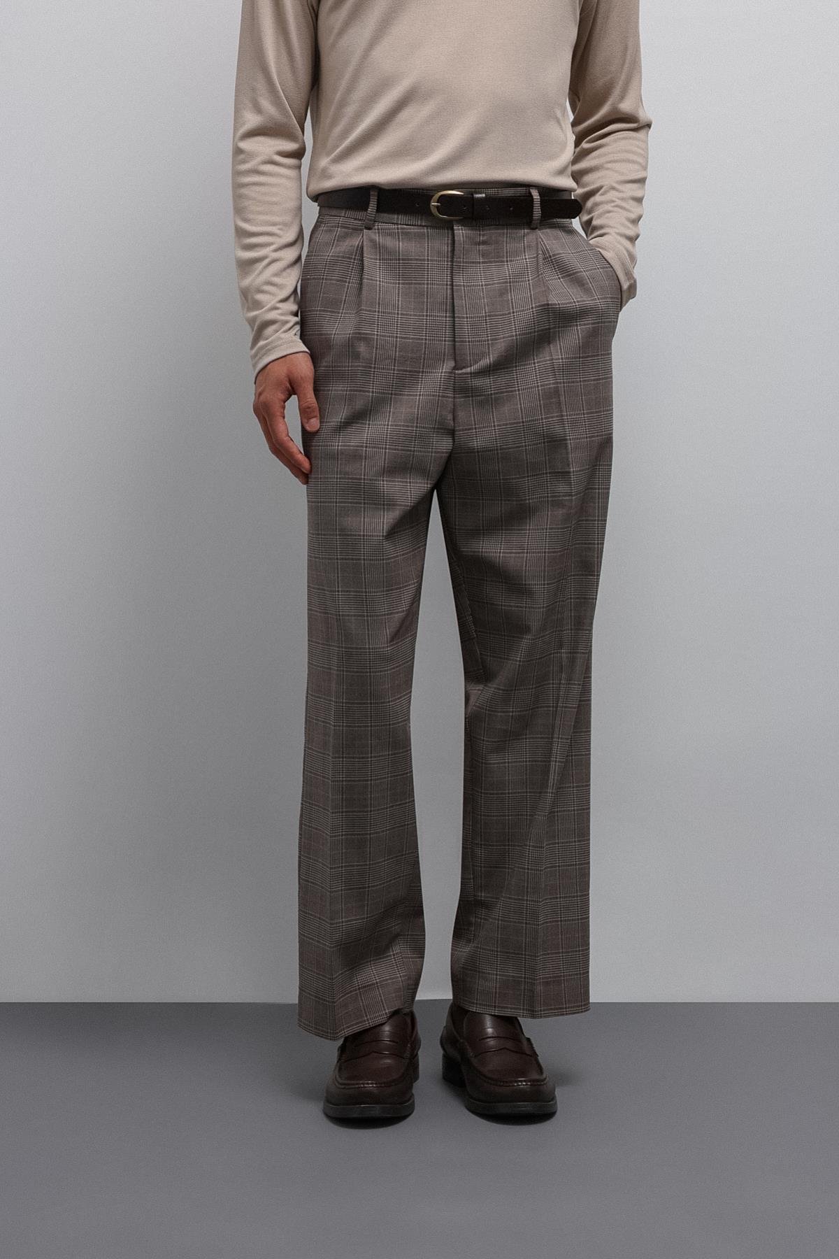 Antioch Kahve Relax Fit Ekoseli Erkek Pantolon