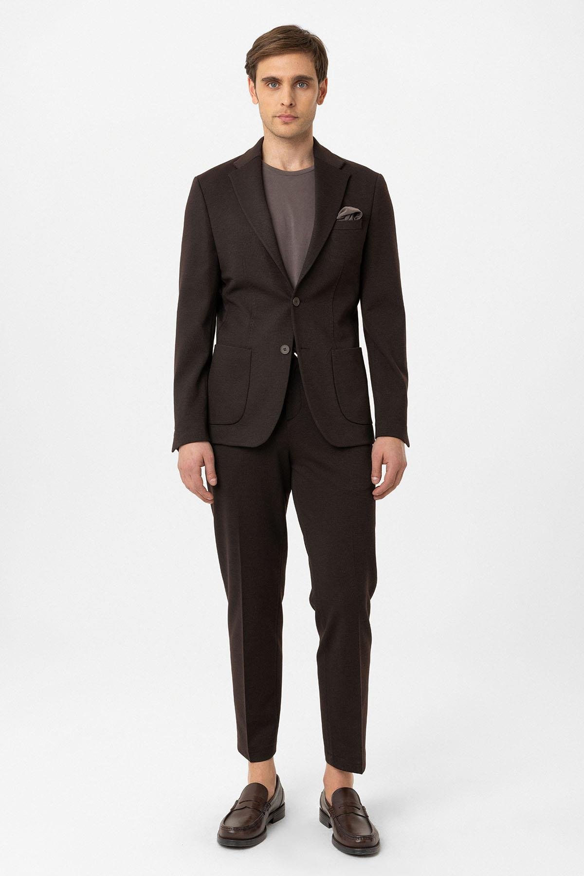 Antioch Kahve Slim Fit Comfort Erkek Takım