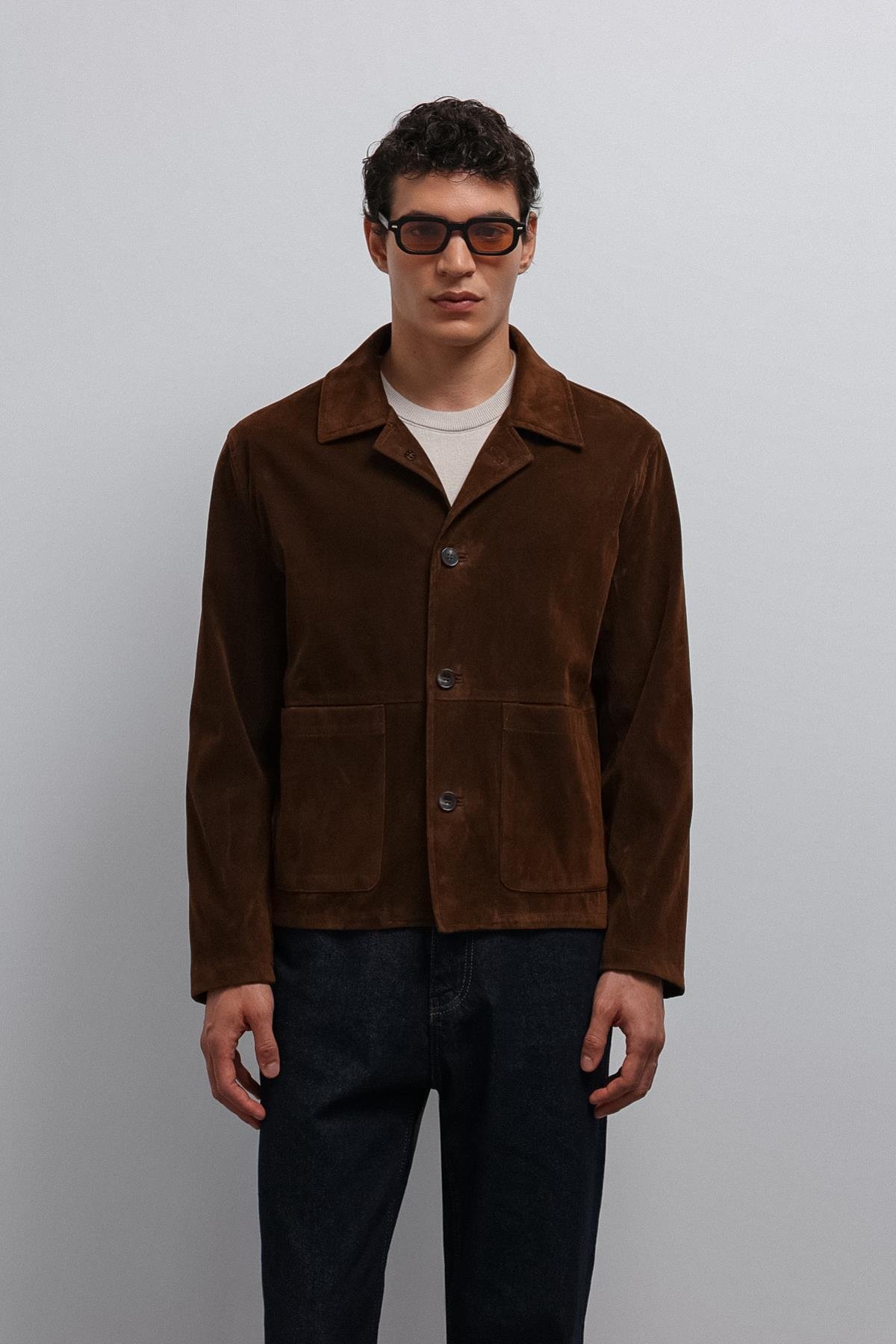 Antioch Kahve Süet Erkek Klasik Ceket