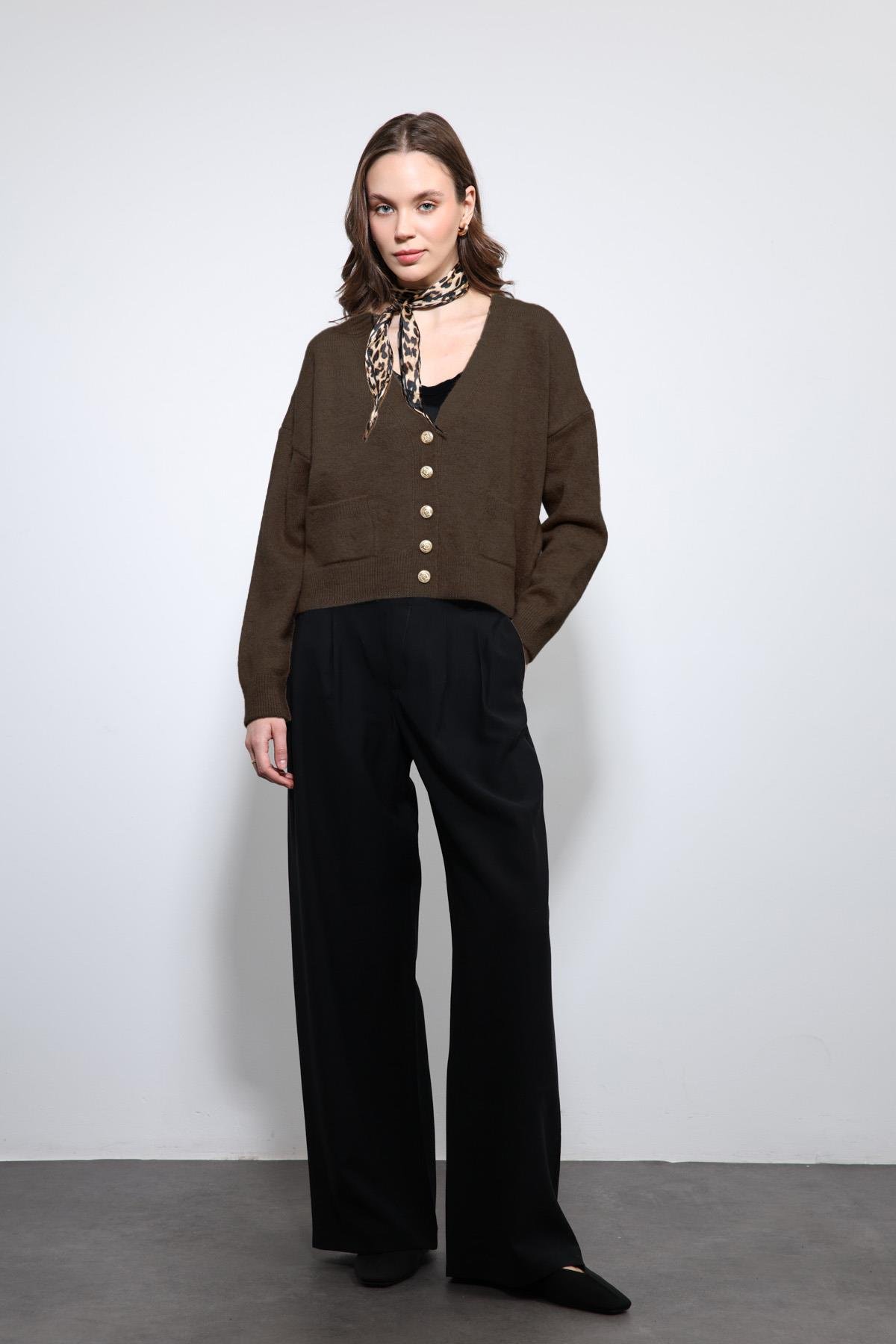 Antioch Kahve Yün Karışımlı Örme Triko Hırka