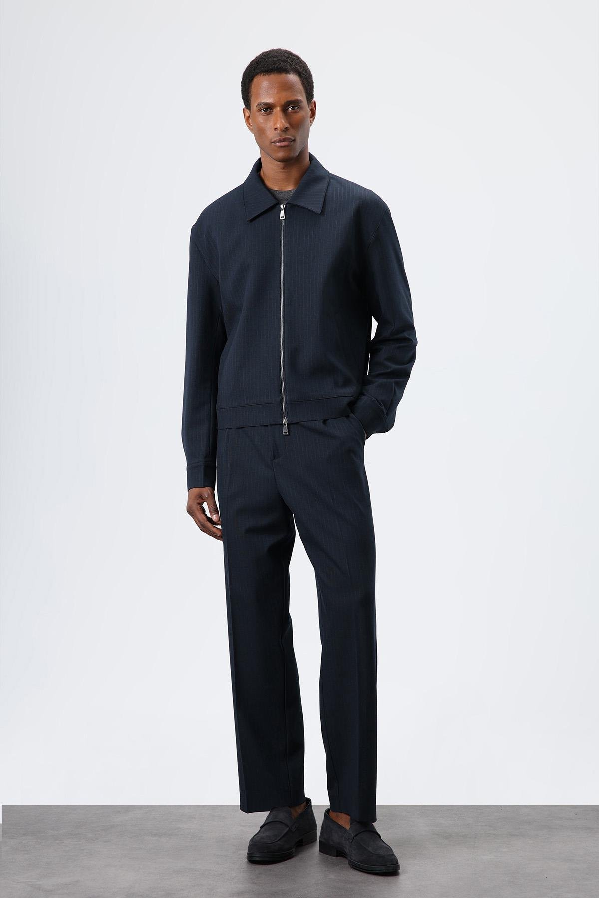 Antioch Lacivert Çizgili Mevsimlik Erkek Mont