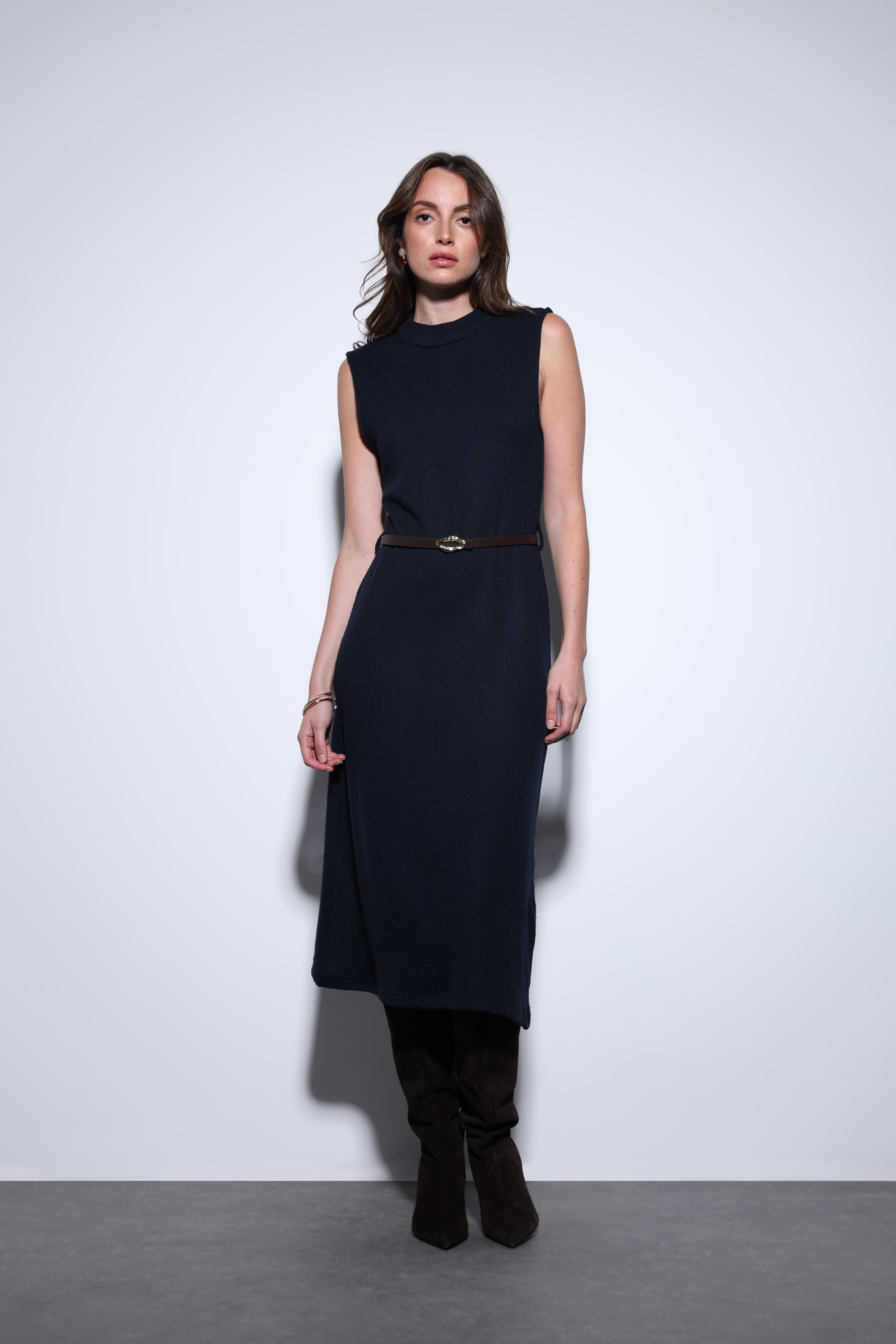 Antioch Lacivert Kemer Detaylı Kadın Midi Elbise