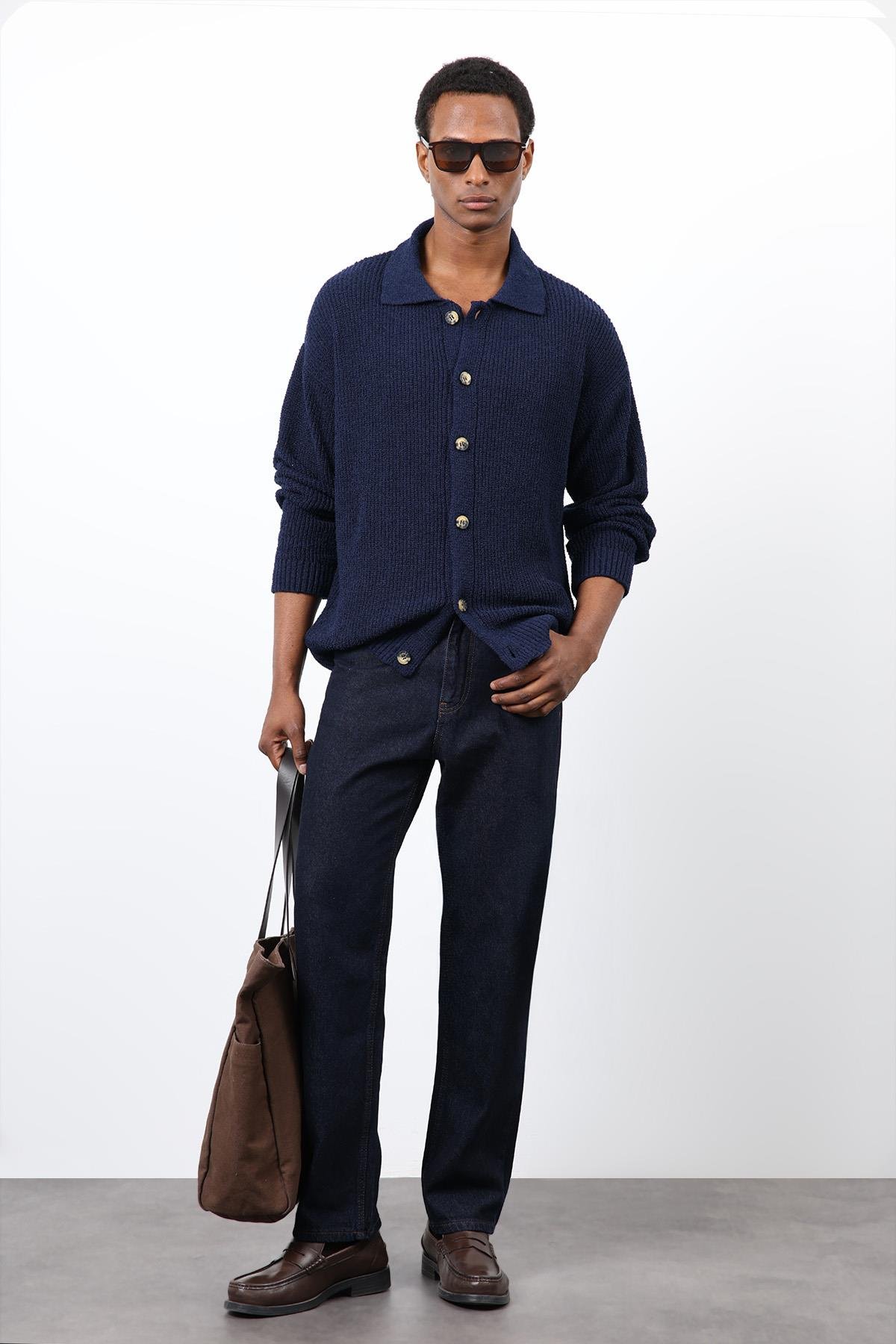 Antioch Lacivert Örme Triko Erkek Hırka