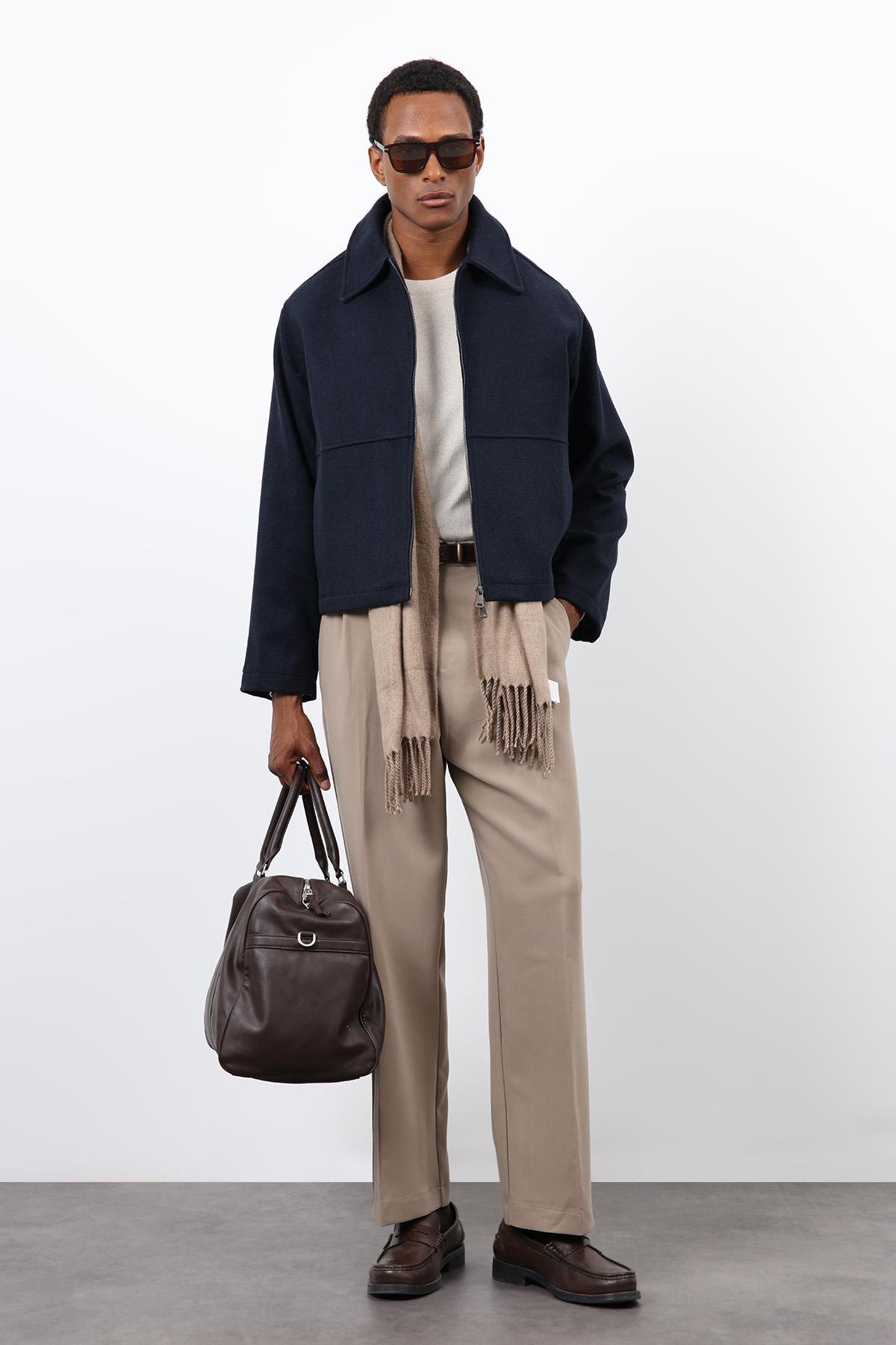 Antioch Lacivert Regular Fit Dokulu Erkek Mont