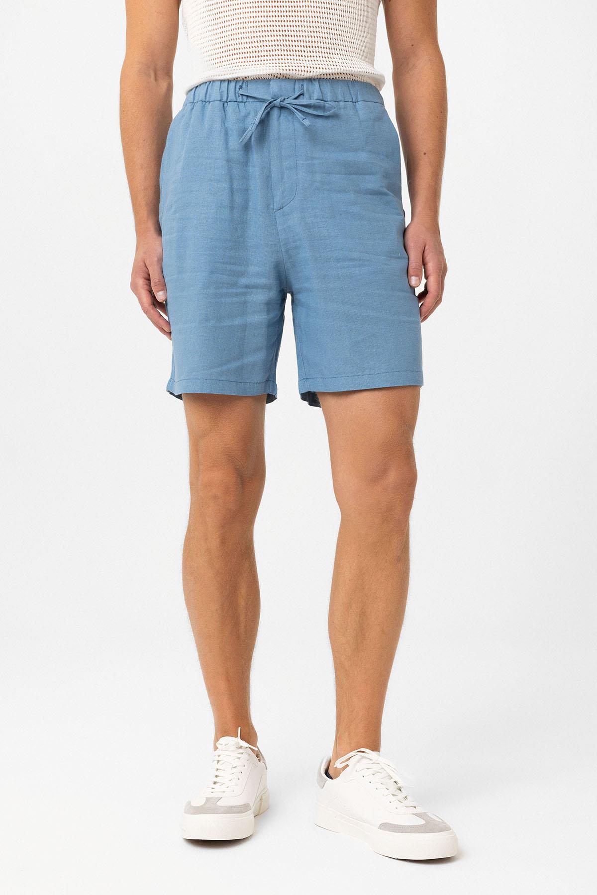 Antioch Mavi Keten Karışımlı Erkek Şort