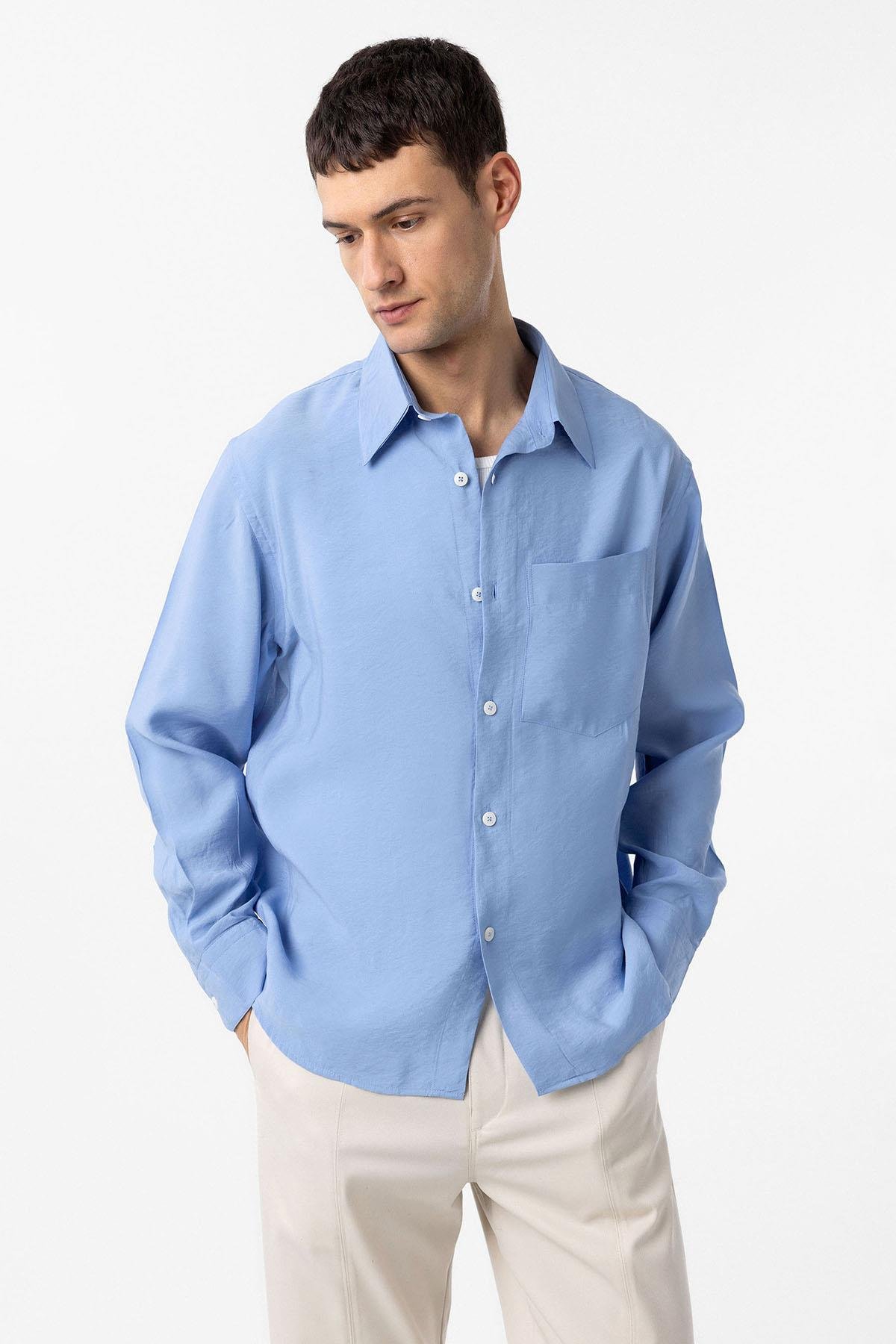 Antioch Mavi Modal Kumaş Relax Fit Erkek Gömlek