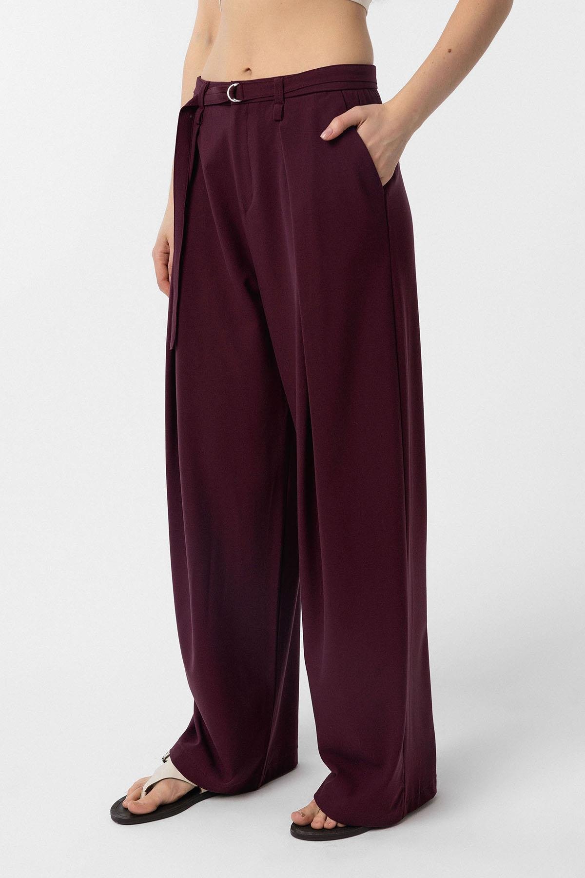 Antioch Mürdüm Kemerli Pilili Kadın Pantolon