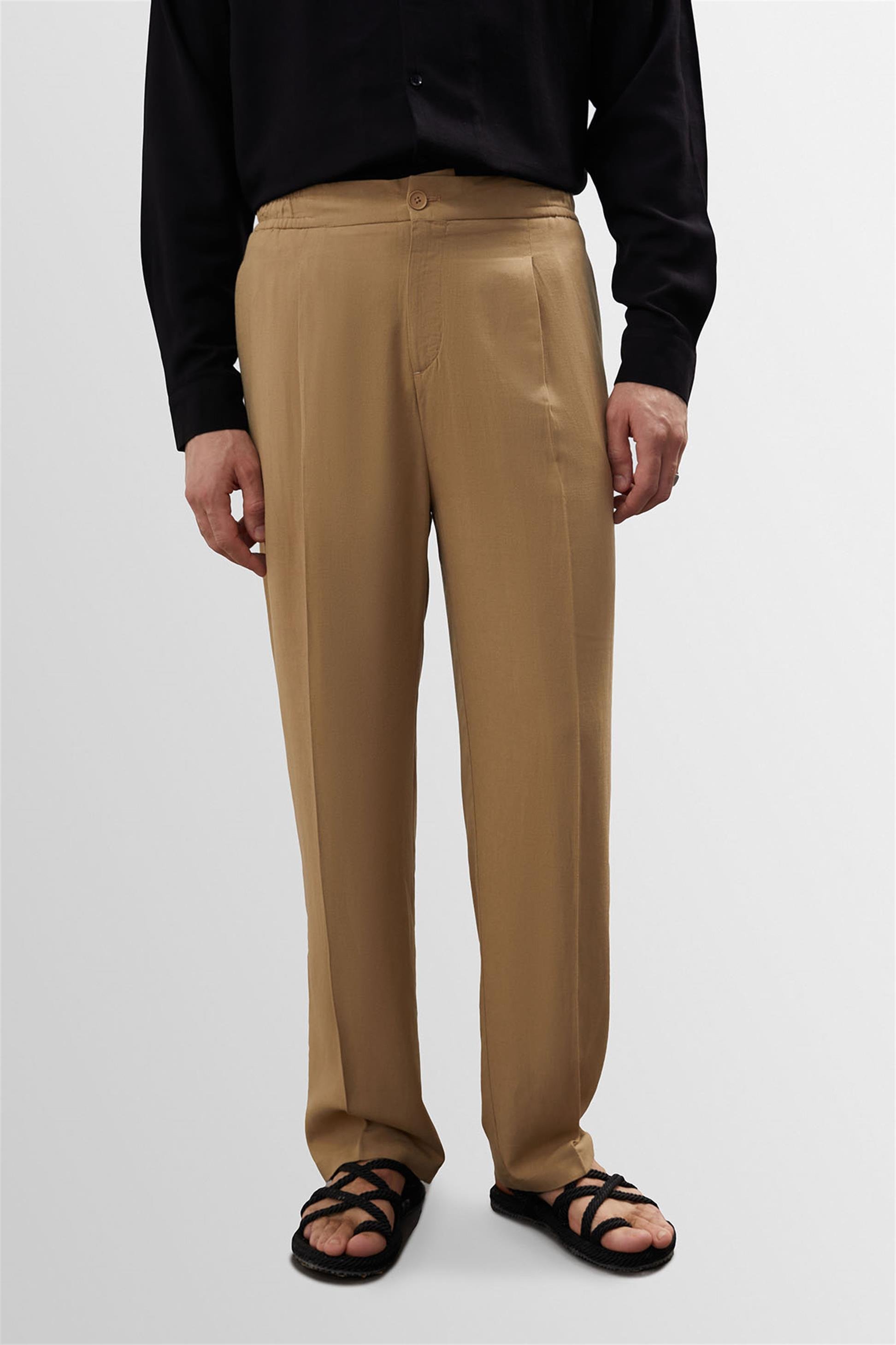 High Waist Pleated Linen Blend Men's Trousers