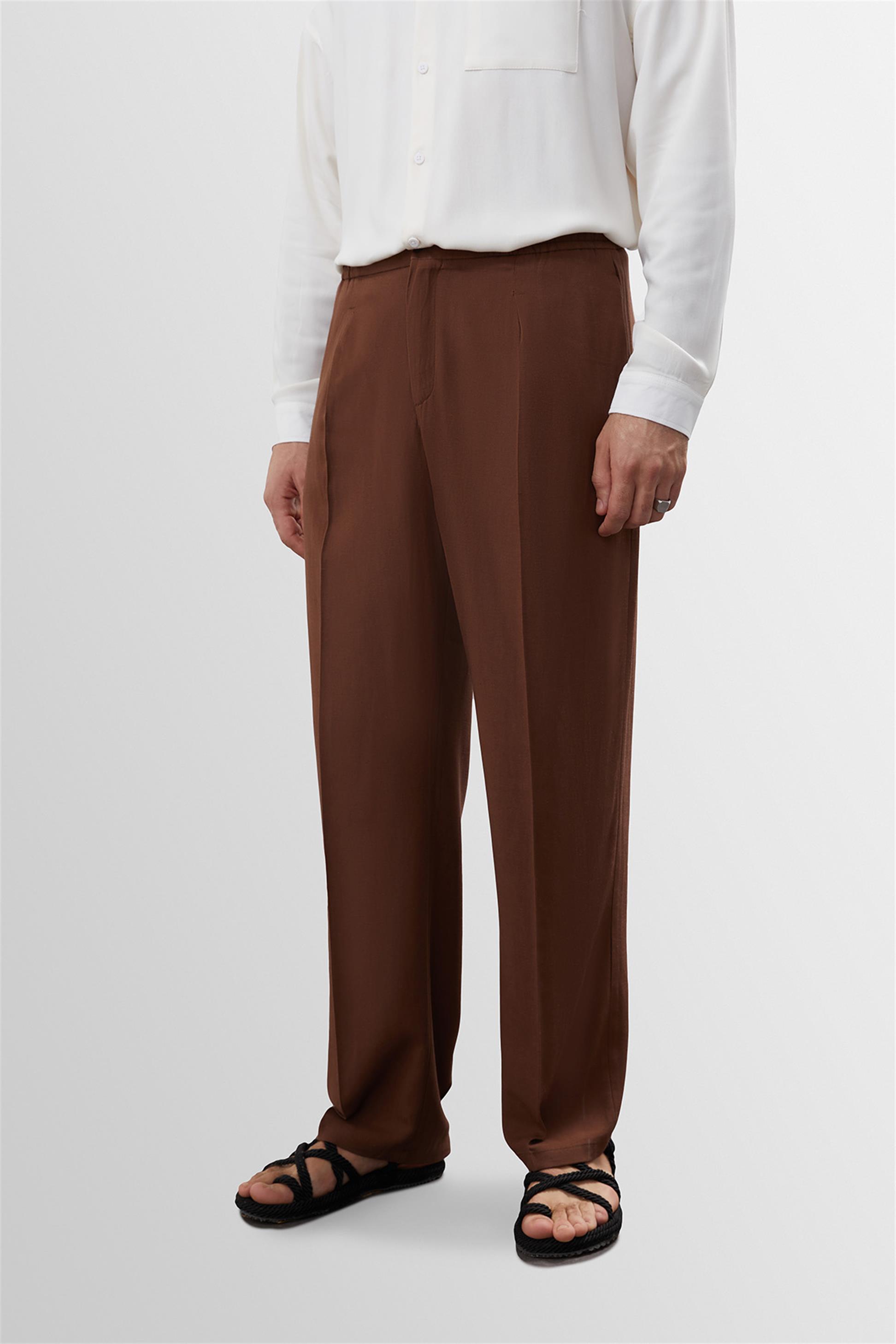 High Waist Pleated Linen Blend Men's Trousers