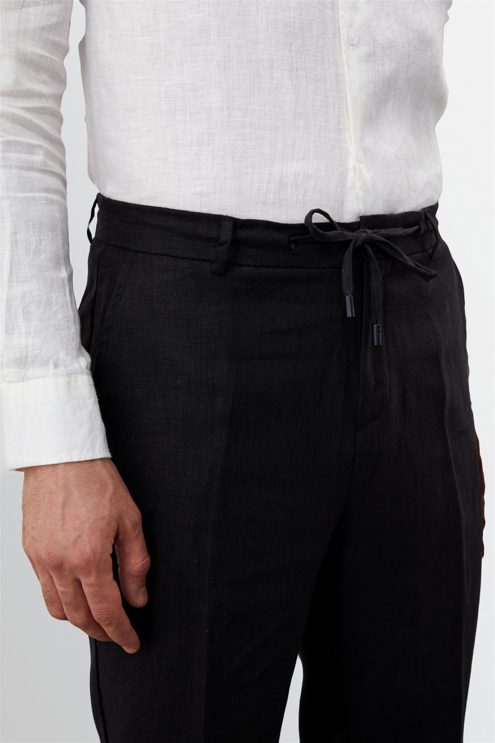 Tie Waist High Waist 100 Linen Men's Trousers