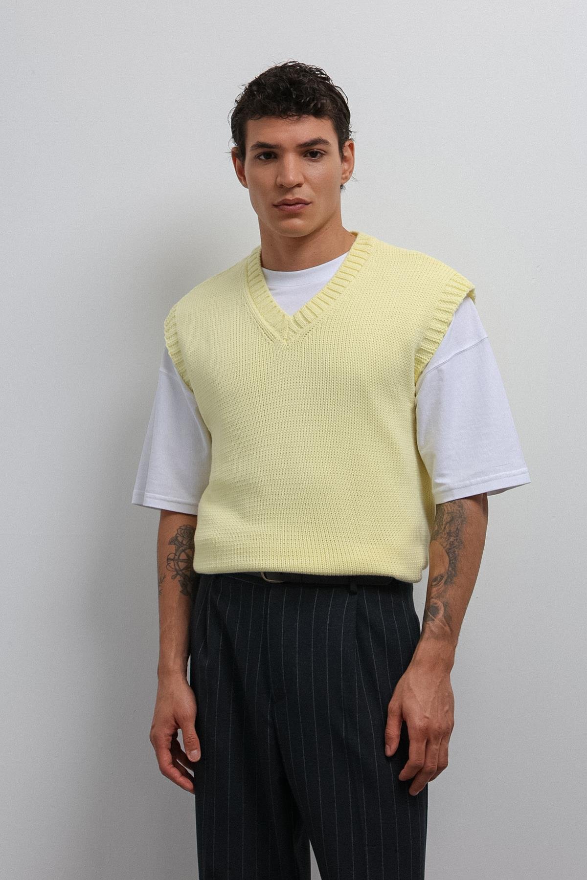 Antioch Sarı Örgü Erkek Triko Yelek