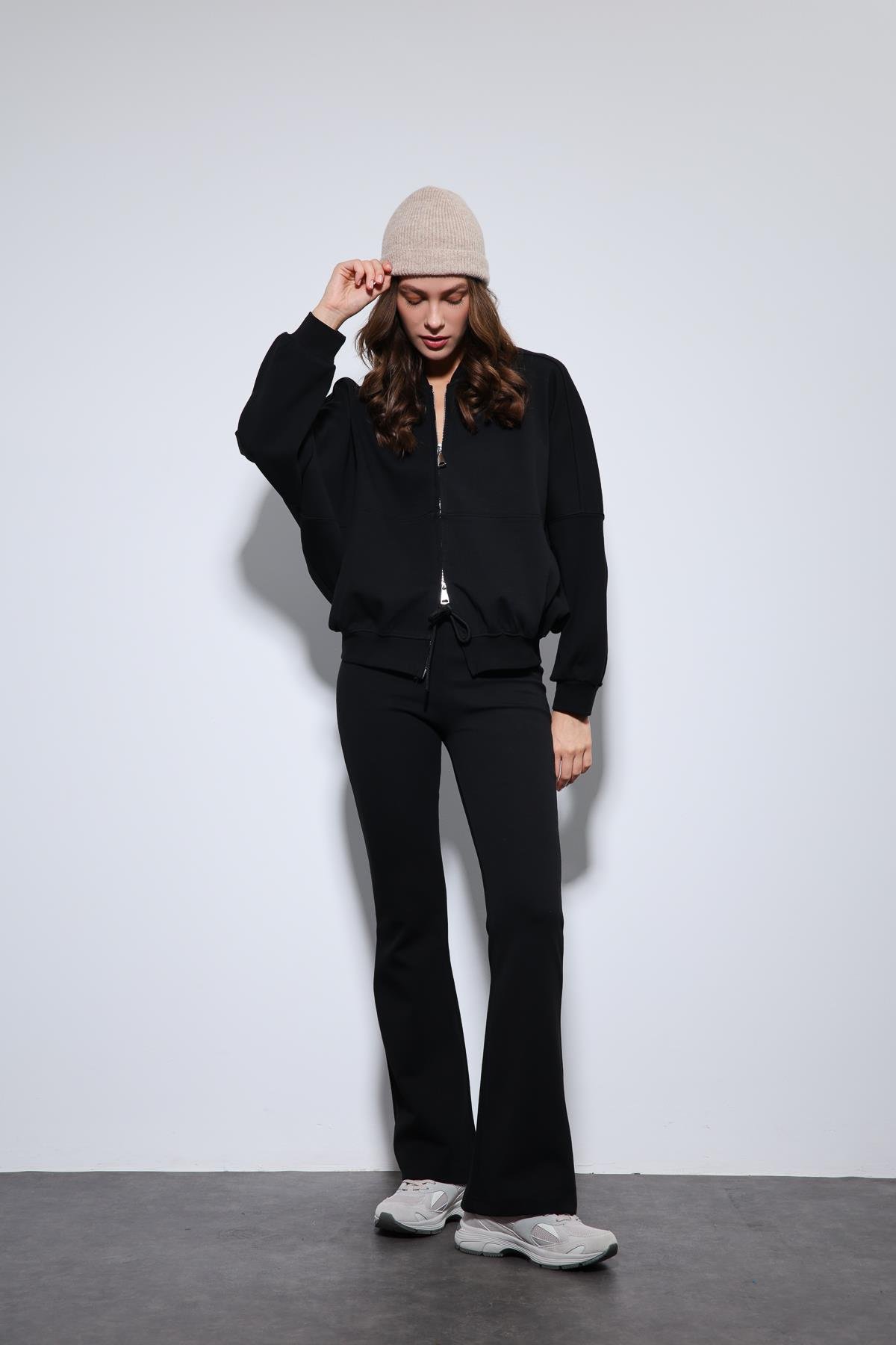 Antioch Siyah Bomber Ceket ve İspanyol Paça Eşofman Takım