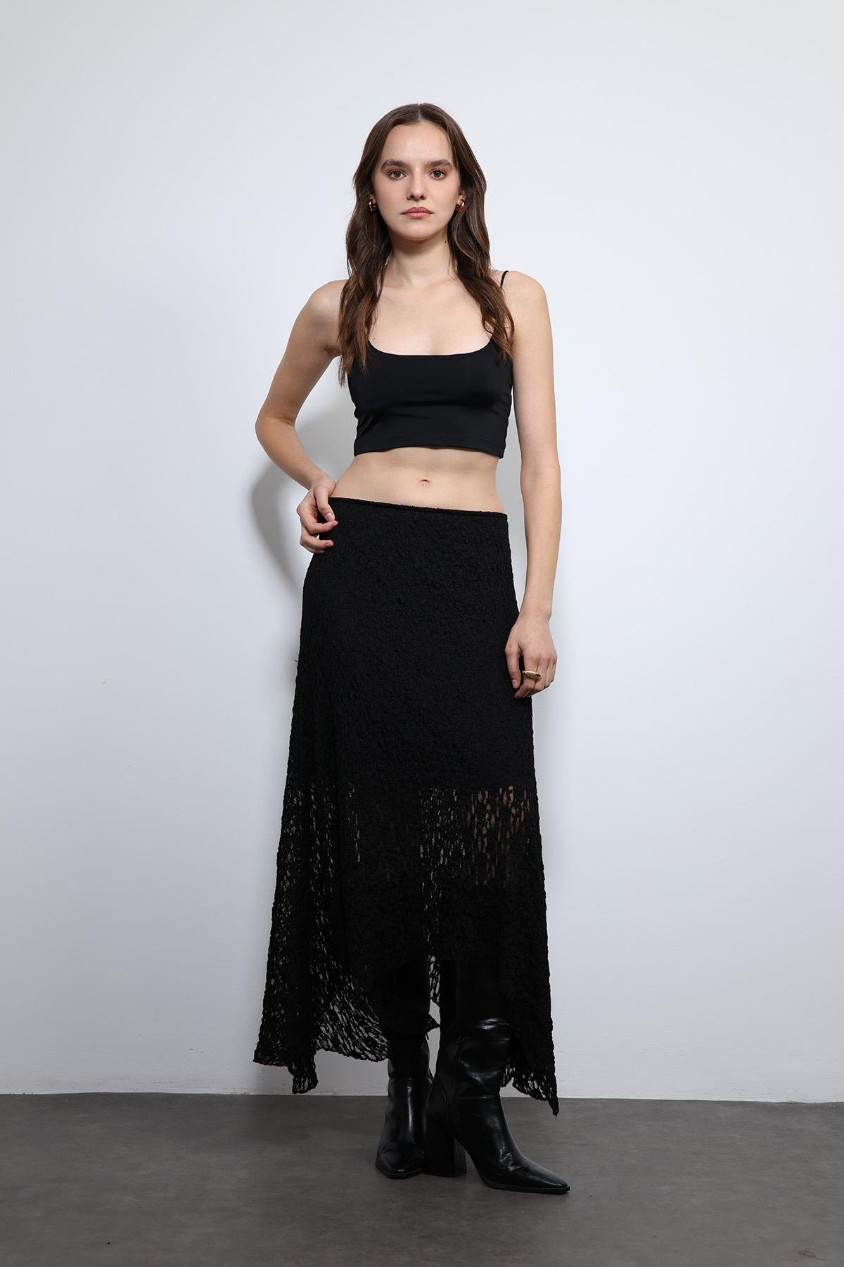 Antioch Siyah Dantel Midi Etek