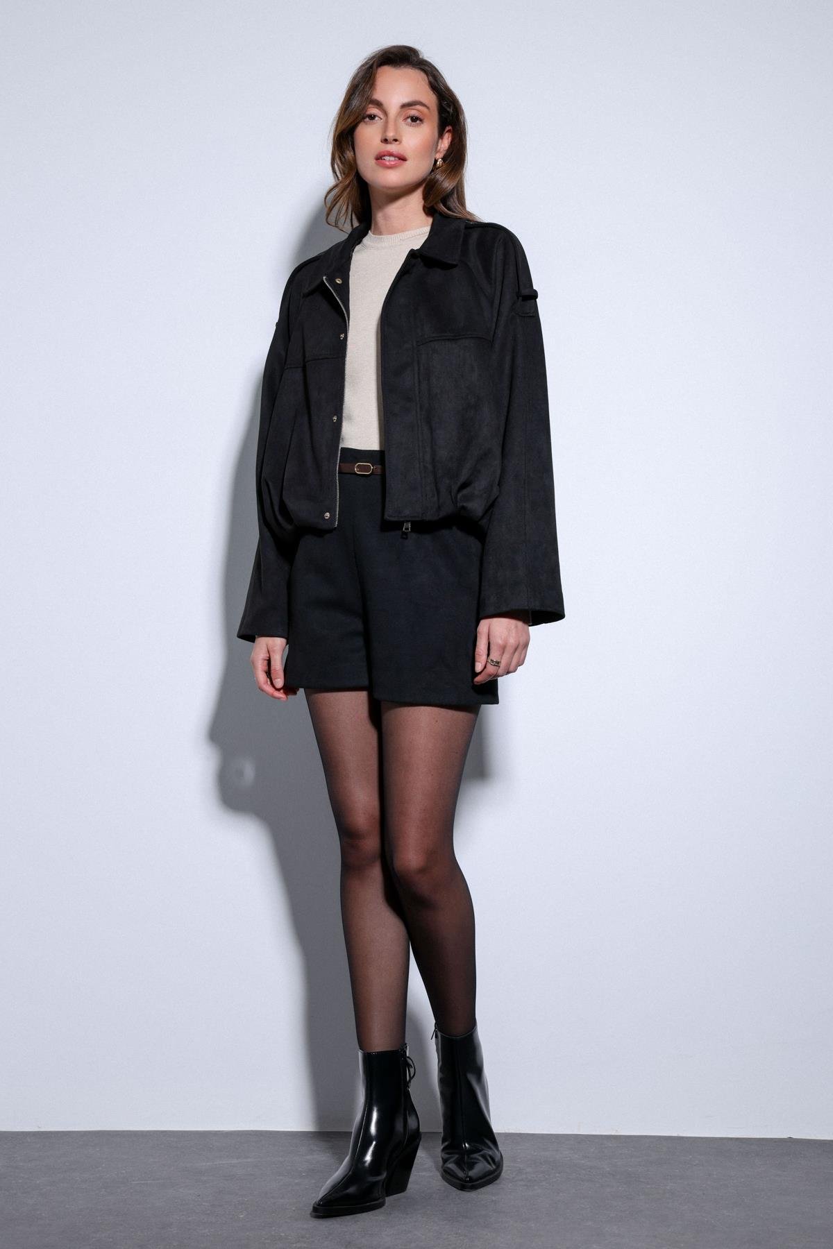 Antioch Siyah Süet Görünümlü Bomber Kadın Mont