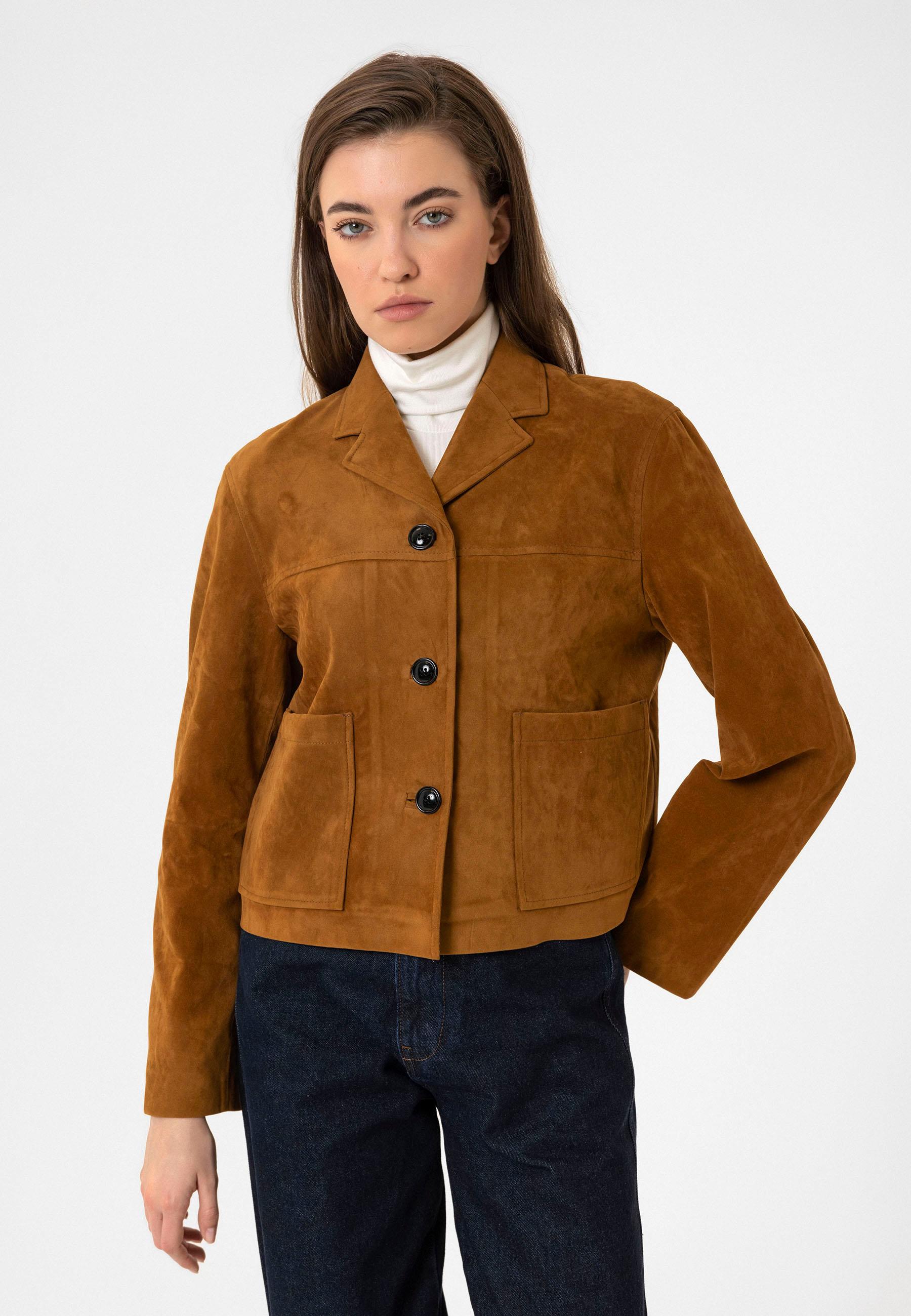 Antioch Taba Kadın Suni Süet Crop Ceket